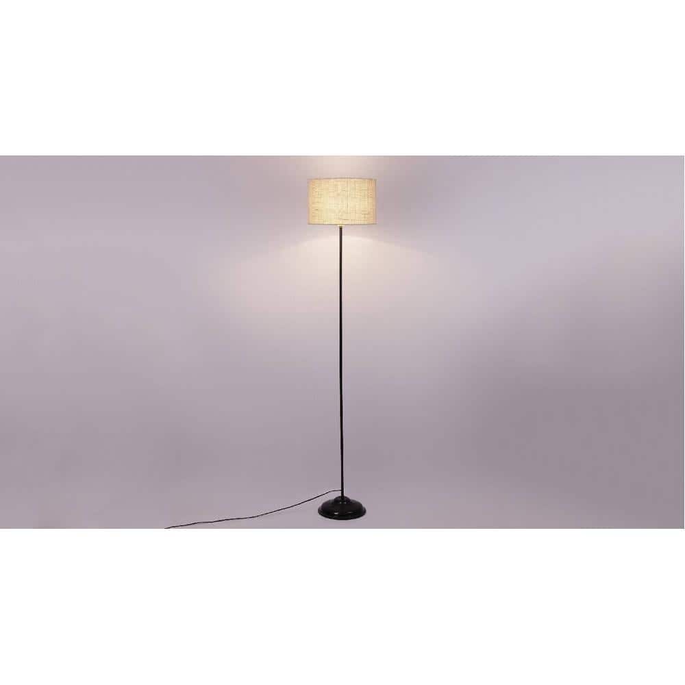 Minnie White Natural Fiber Floor Lamp with Black Iron Base