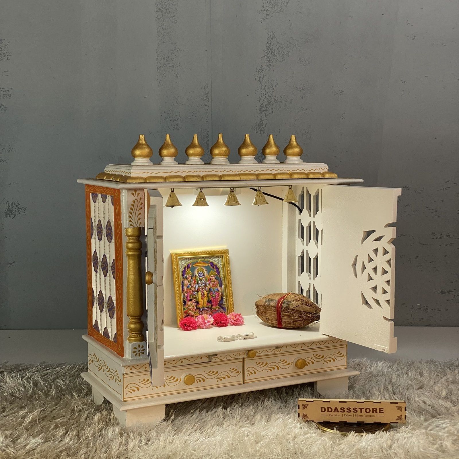D'Dass Copper Mdf and Sheesham Wooden Temple For Pooja - D'DASS