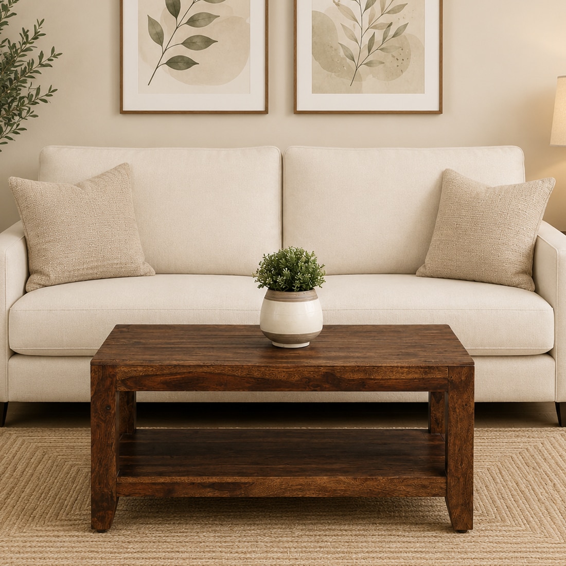 Scout Rectangular Solid Wood Coffee Table In Teak Finish - Jyoti Impex