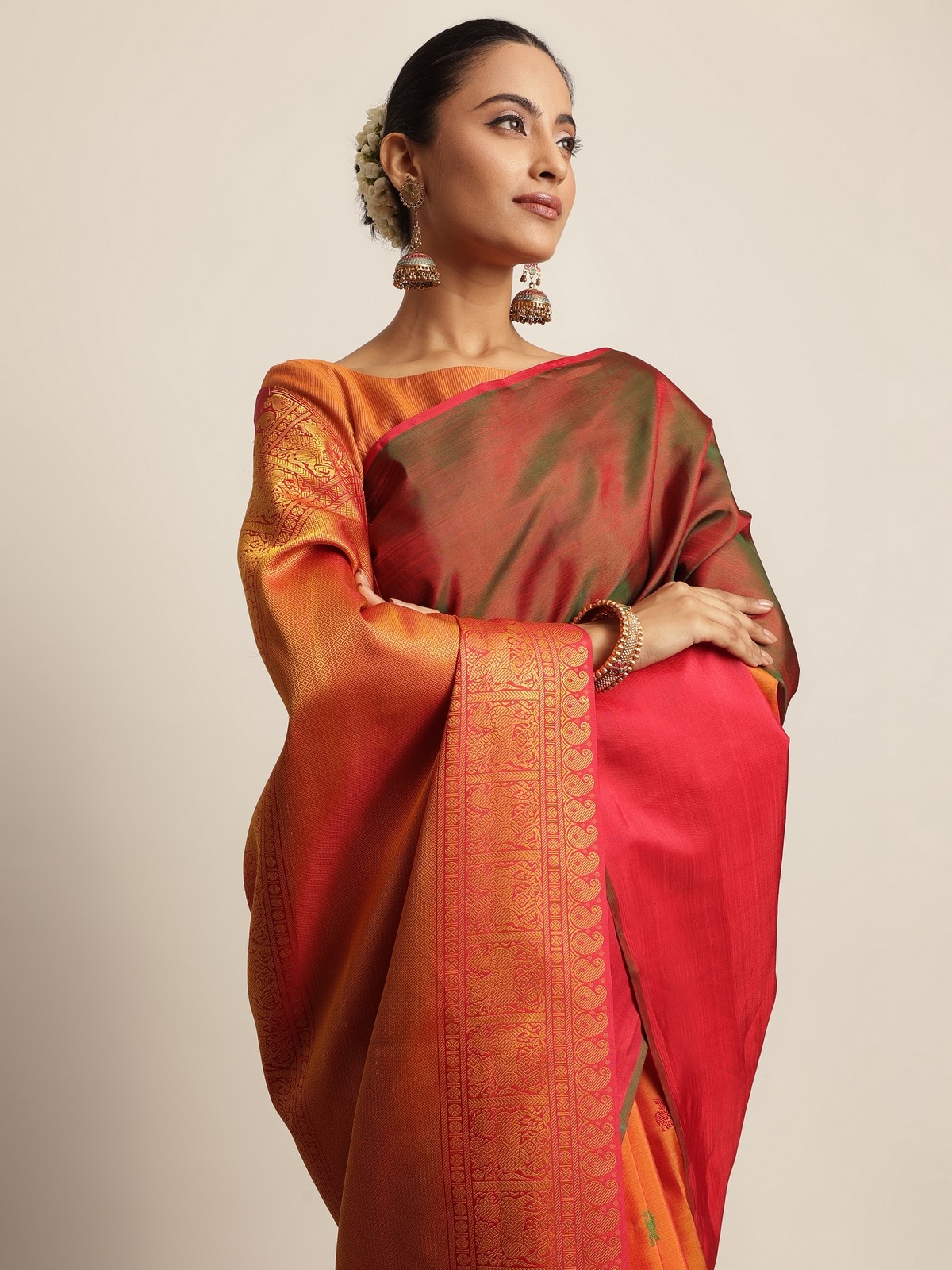 Orange Silk Kancheepuram Saree