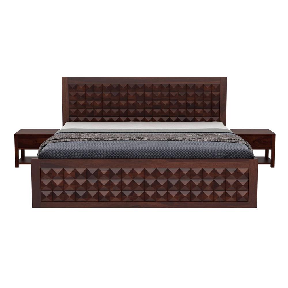 Keaton Sheesham Wood King Size Bed Non Storage Walnut Finish (72 x 78 inches)
