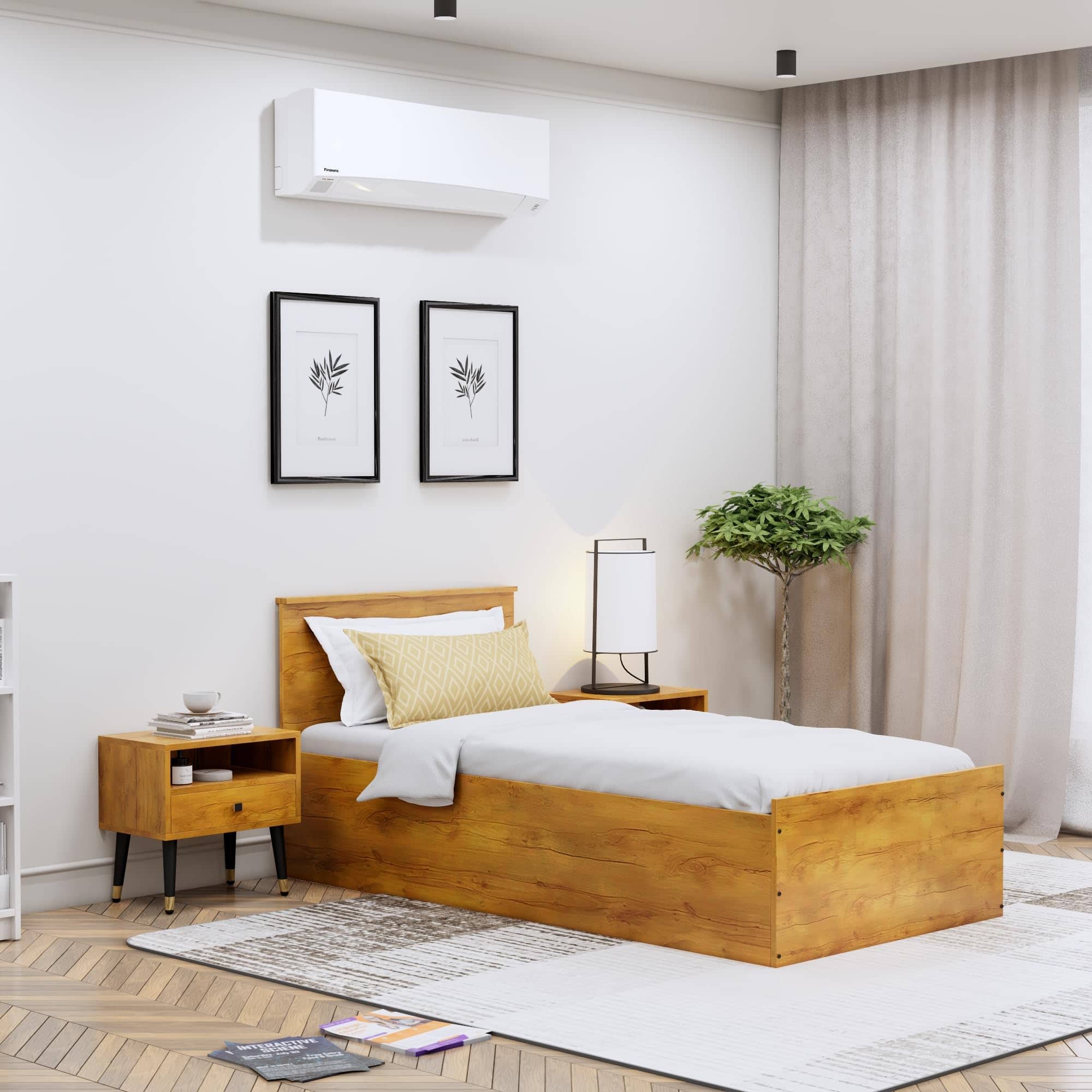 Hexa Engineered Wood Modern Single Bed With Headboard With Storage In Giant Wood - HexaRed