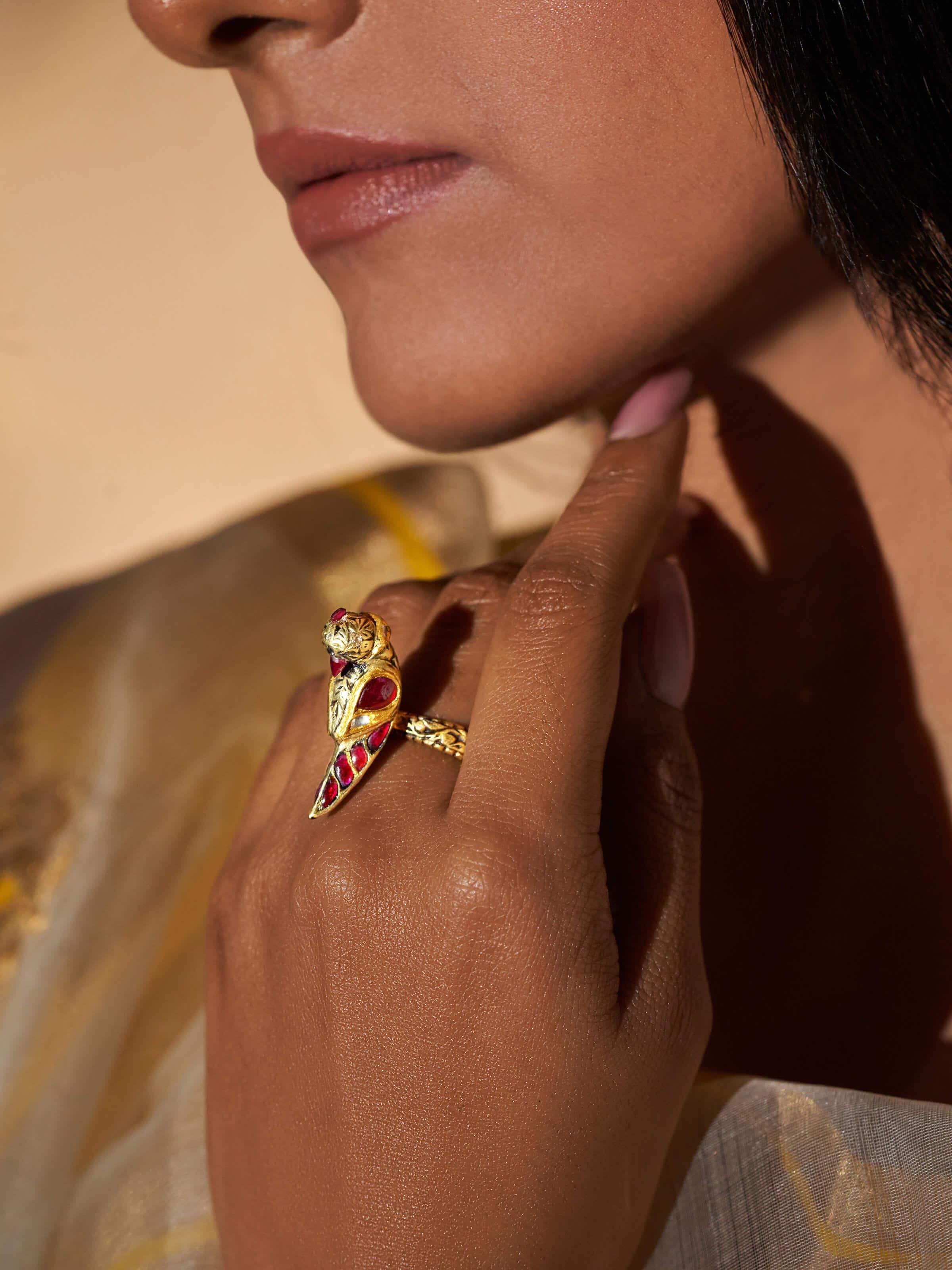 Side view of Partash 18 Karat gold ring showcasing the elegant design and craftsmanship.
