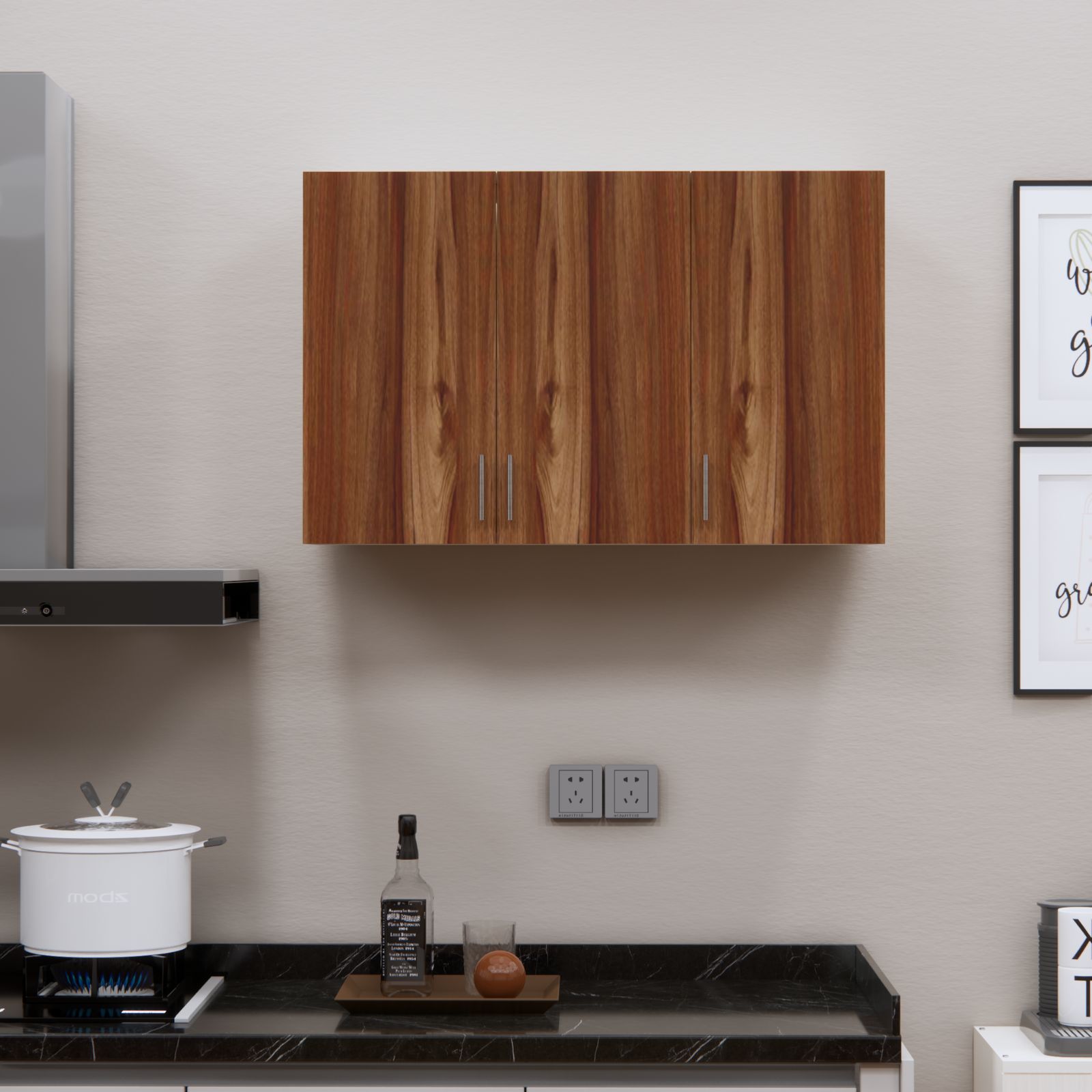 3 Doors Modular Wall Mounted Kitchen Cabinet With Adjustable Shelf In Highland Pine Finish