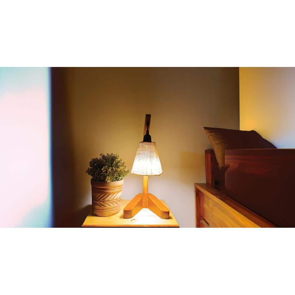 Charles Brown Wooden Table Lamp with White Jute Lampshade