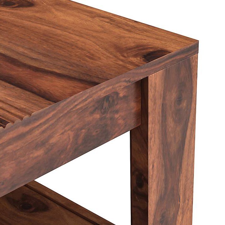 Striado Rectangular Solid Wood Coffee Table In Teak Finish