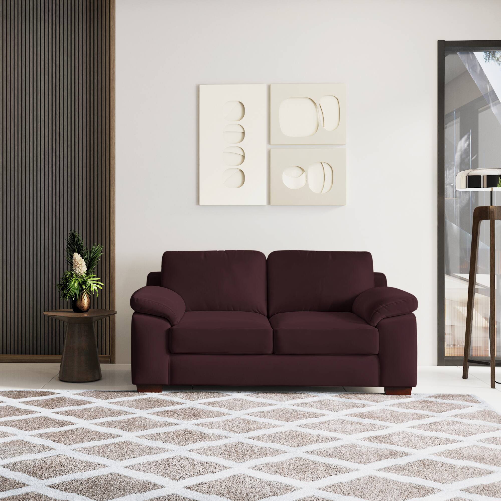 Esquel Premium 2 Seater Fabric Sofa in Deep Plum Velvet Colour