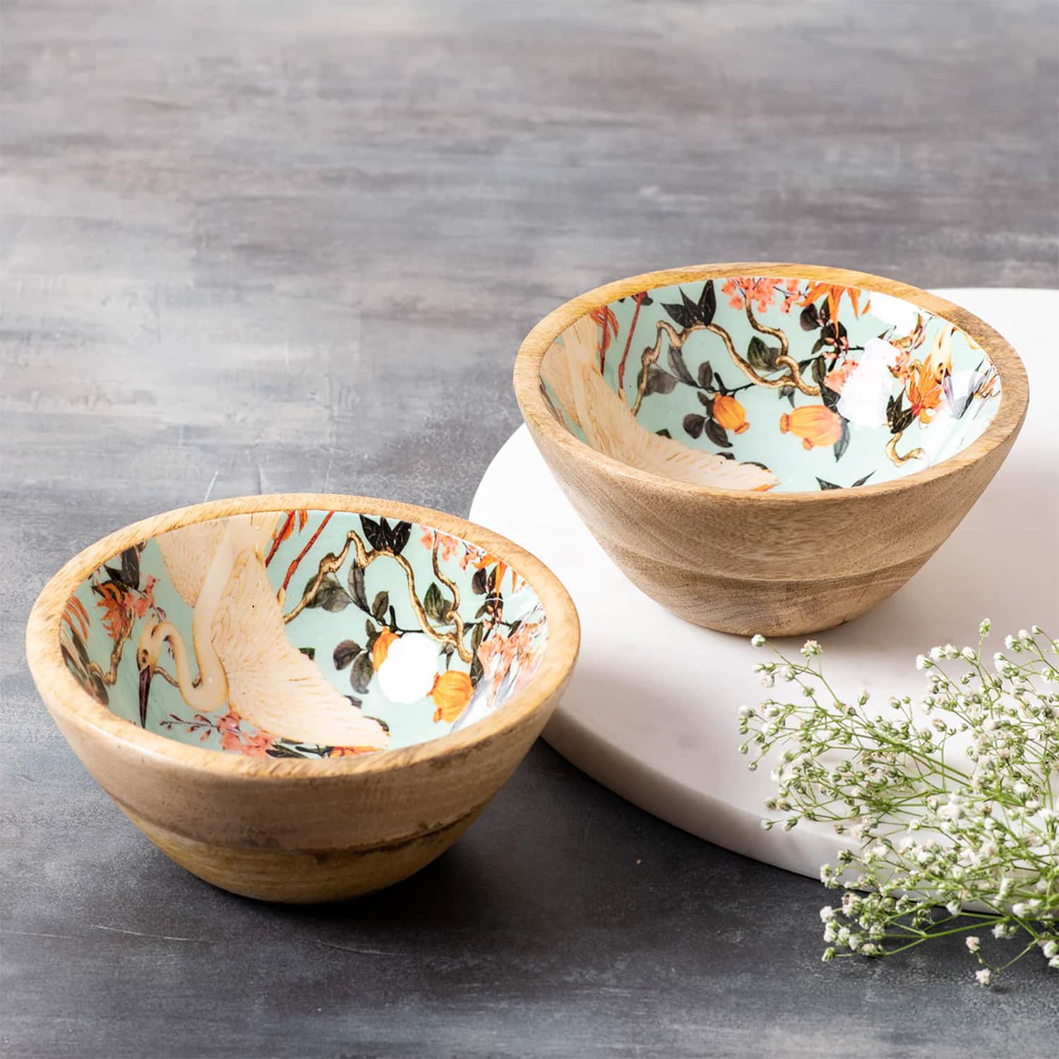 Elysian Flamingo Mango Wood Bowl Set Of 2