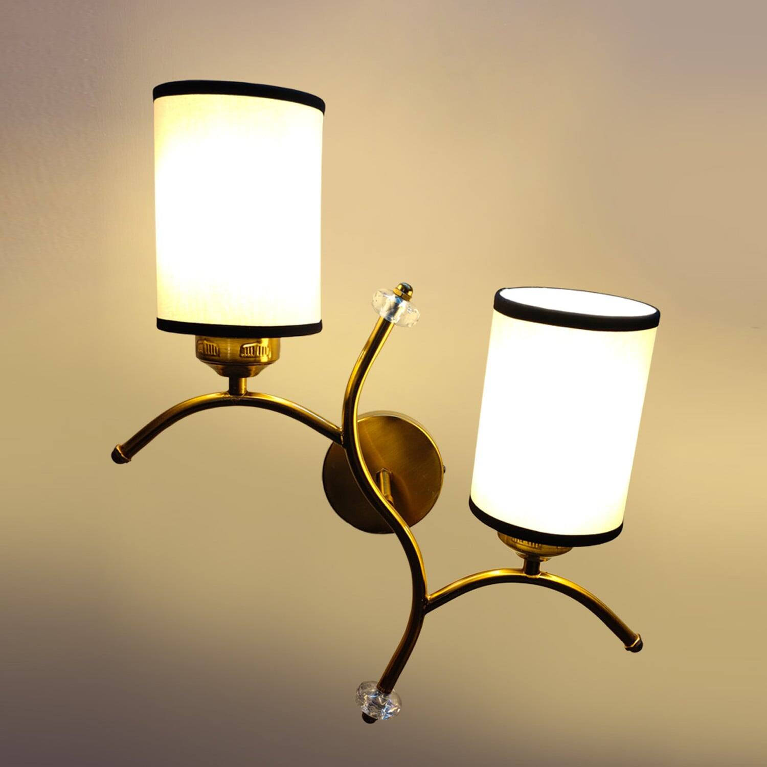 Devansh Metal Electric Wall Light in Gold Colour with White & Black Shade Count of 2 Lights - Devansh