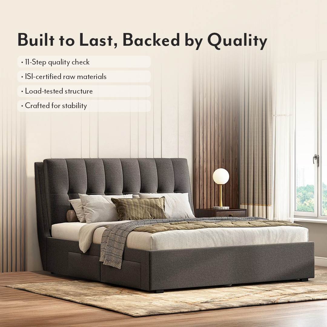 Bornholm Engineered Wood King Size Drawer Storage Upholstered Bed In Urban Grey Colour