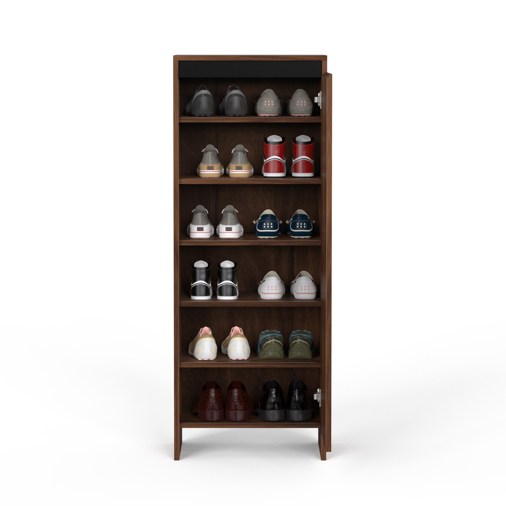 BLUEWUD Mavis Tall Multipuporse Wooden Shoe Rack, Storage Books & File Cabinet Organizer, Slipper Footwear Stand with Handleless Design for Living Room Home, Upto 12-14 Pairs DIY (Brown Maple)