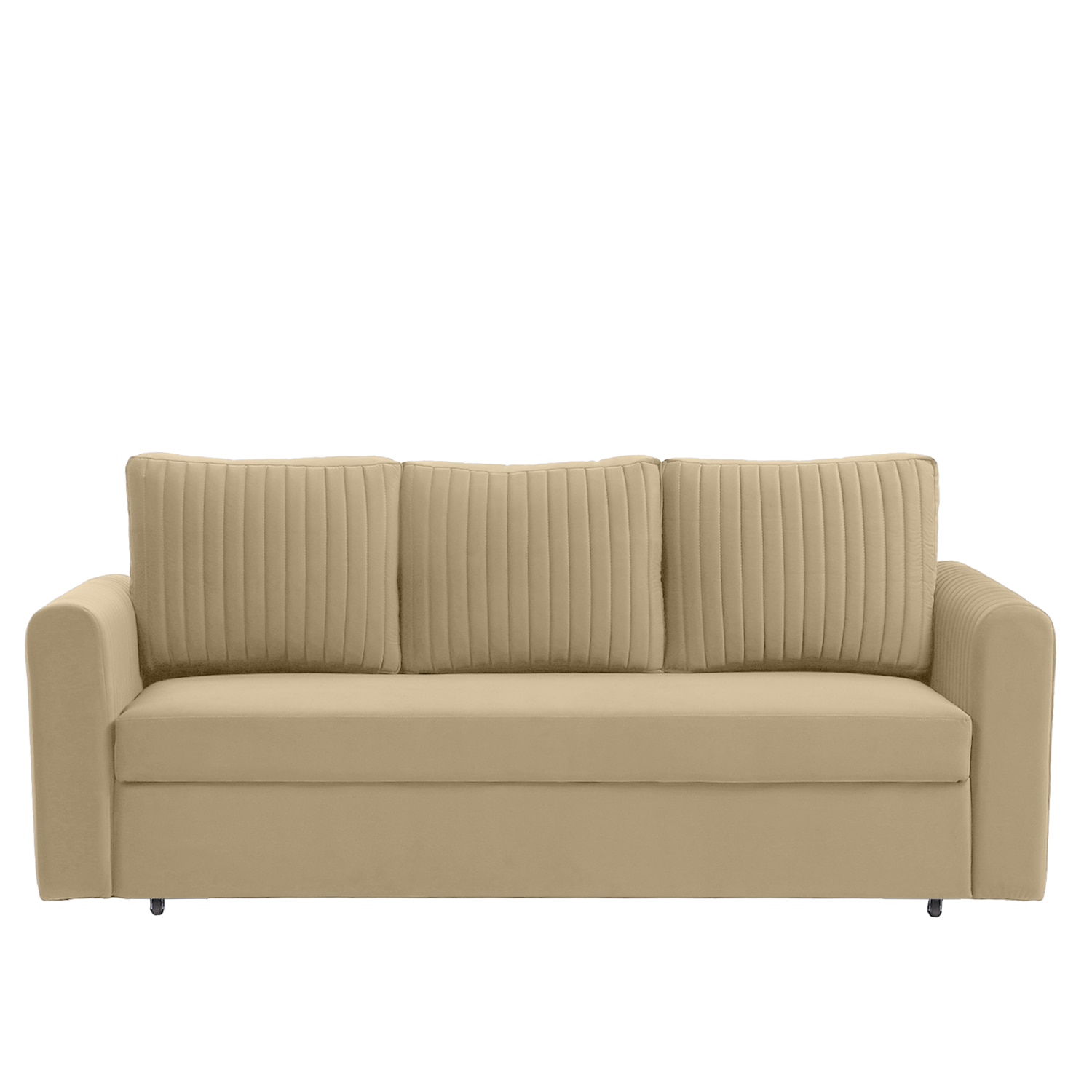 Melano 3 Seater Velvet Pull-Out Sofa Cum Bed in Beige colour