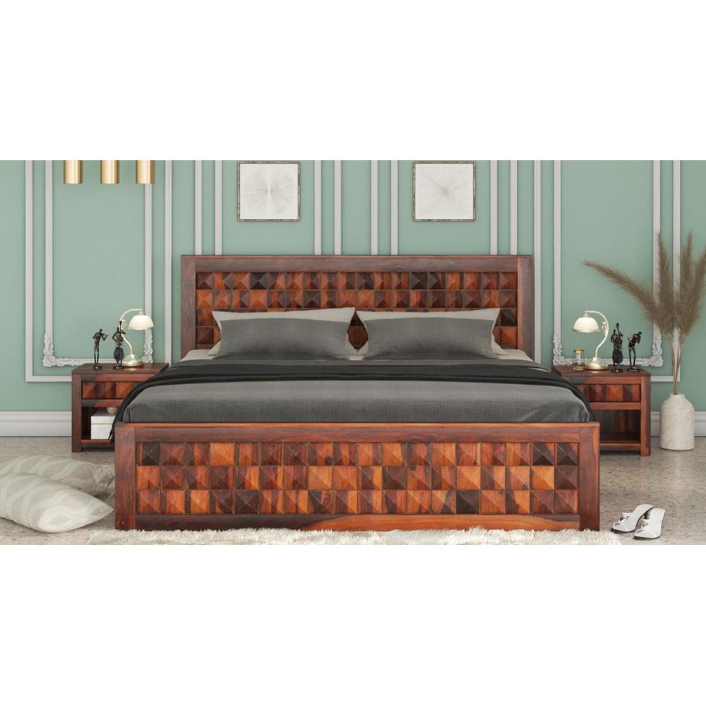 Keaton Sheesham Wood King Size Bed Box Storage Honey OakOak Finish (72 x 78 inches)