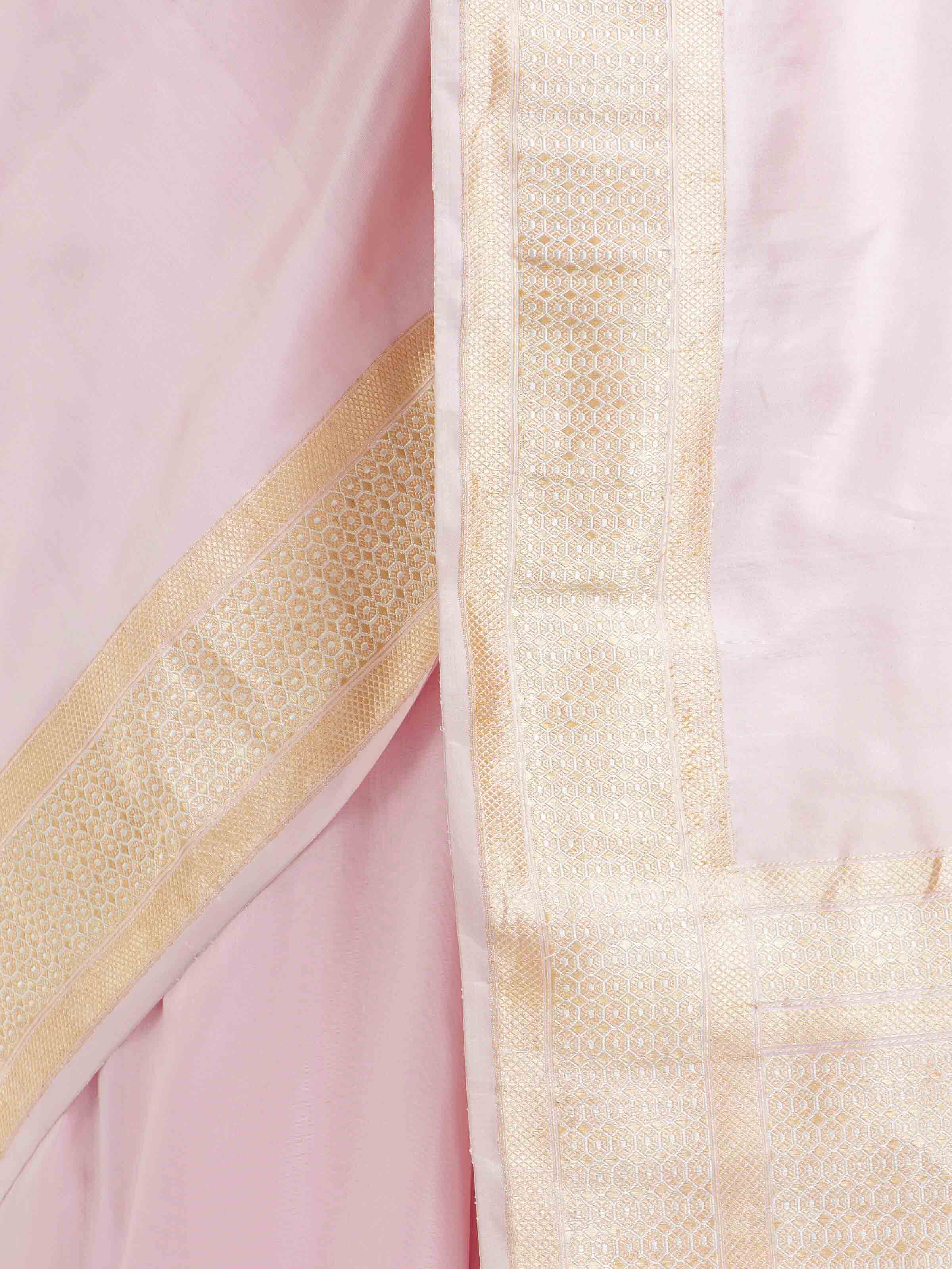Cream Pink Mulberry Katan Silk Banarasi Saree