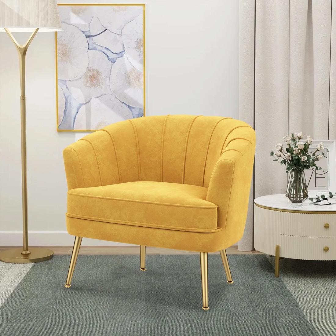 Carl Solid Wood Accent Chair in Yellow Colour - Home Lifestylez