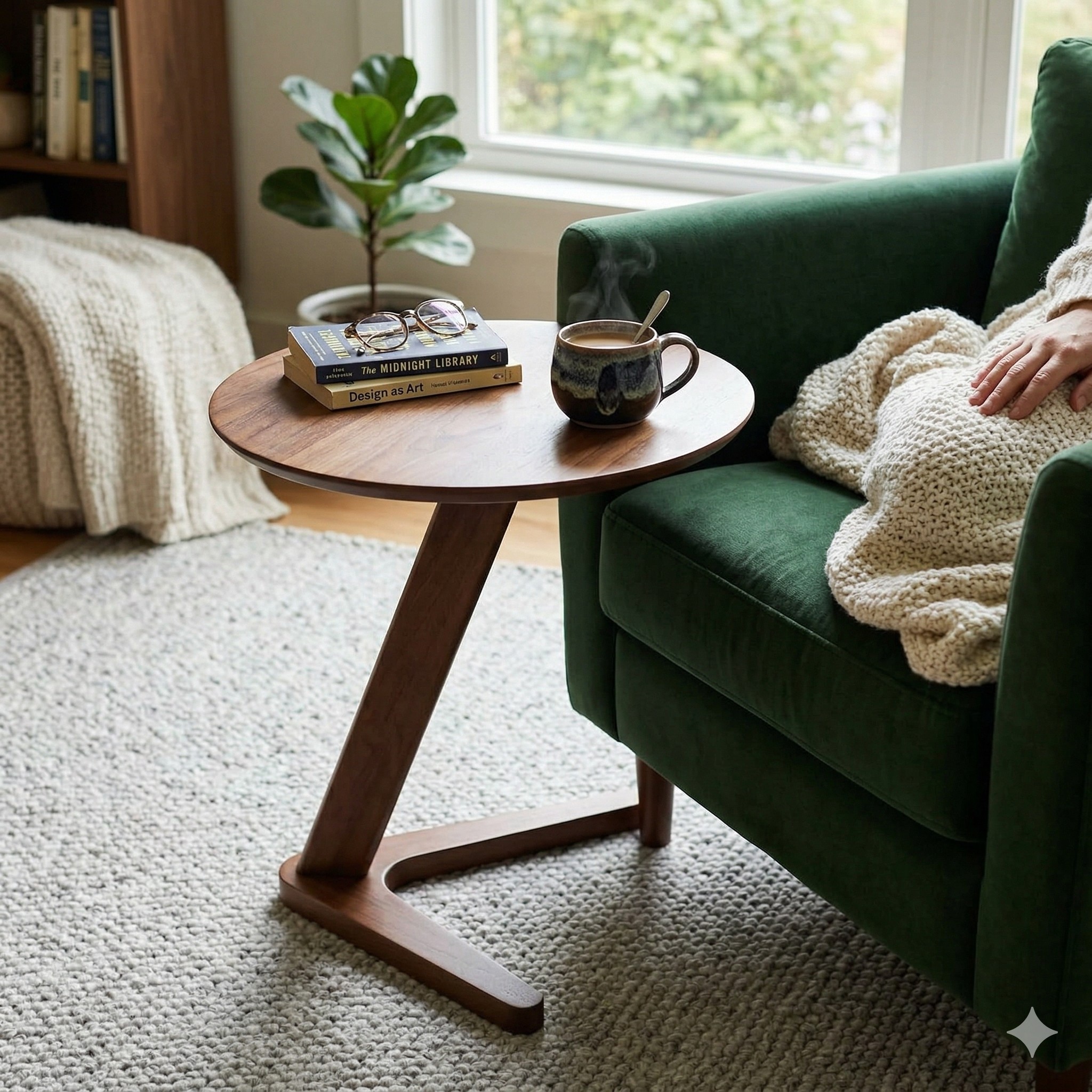 Scandinavian Tris Round Coffee Table Walnut Finish - Nestnordic