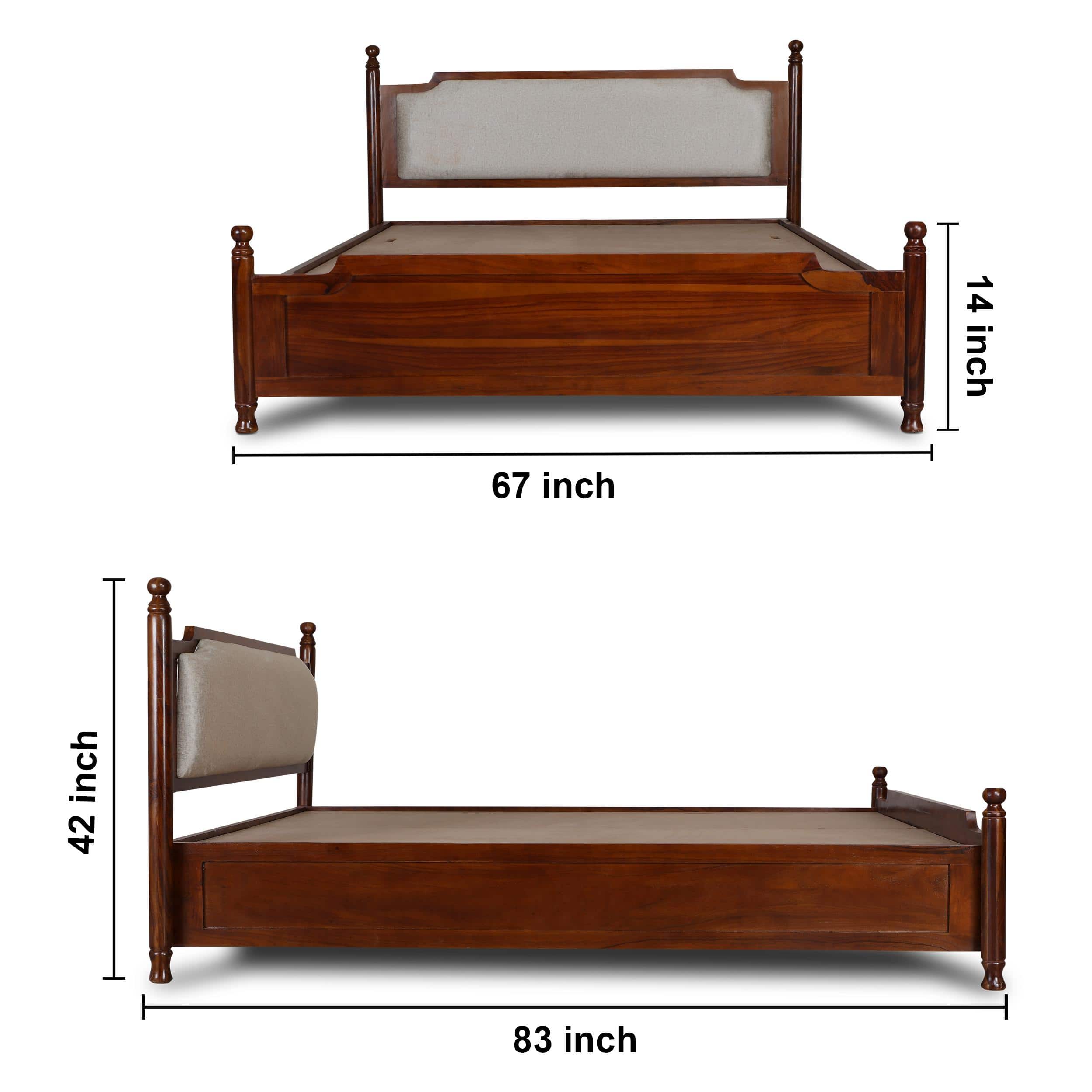 Camille Solid Wood Box Storage Queen Bed in Provincial Teak Finish with Grey Colour