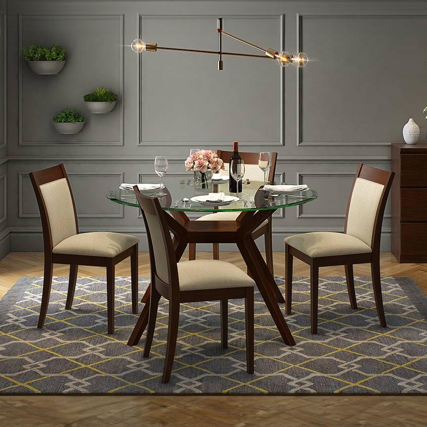 Wesley Glass 4 Seater Dining Table In Dark Walnut Finish