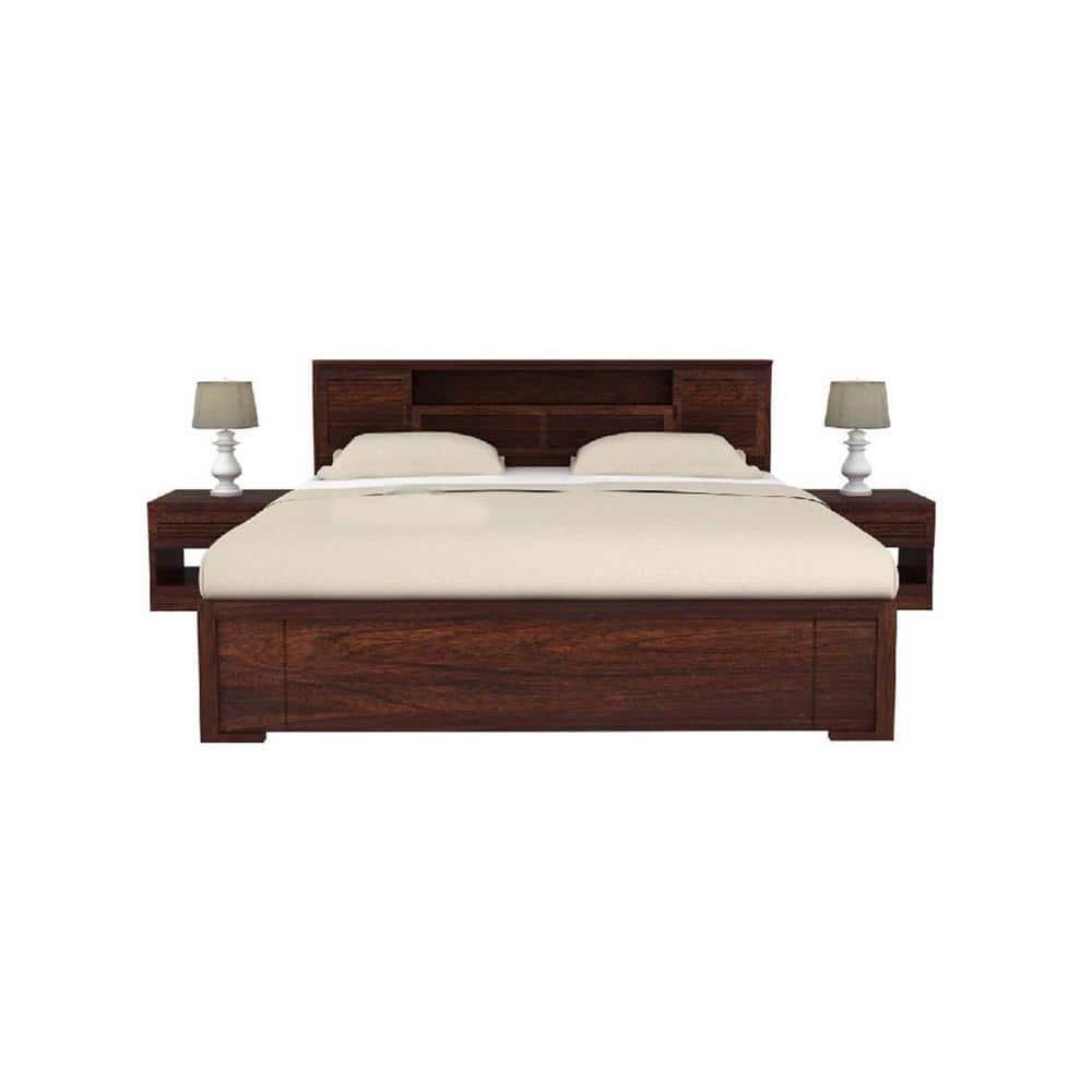 Samana Solid Wood King Storage Bed In Walnut Matte Finish