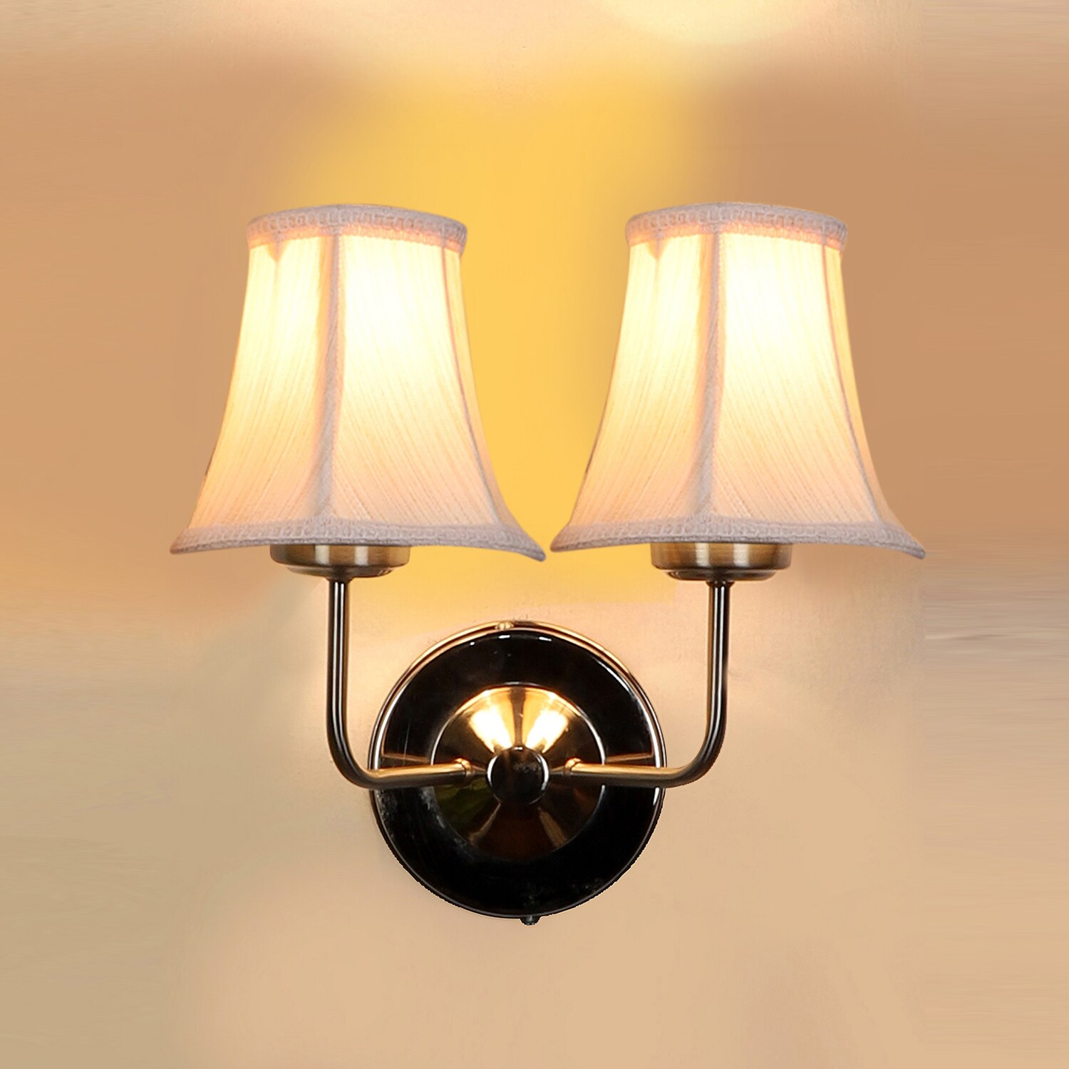 Devansh Dual Steel Metal  Wallmounted Lamp With Cotton Off-White Shade