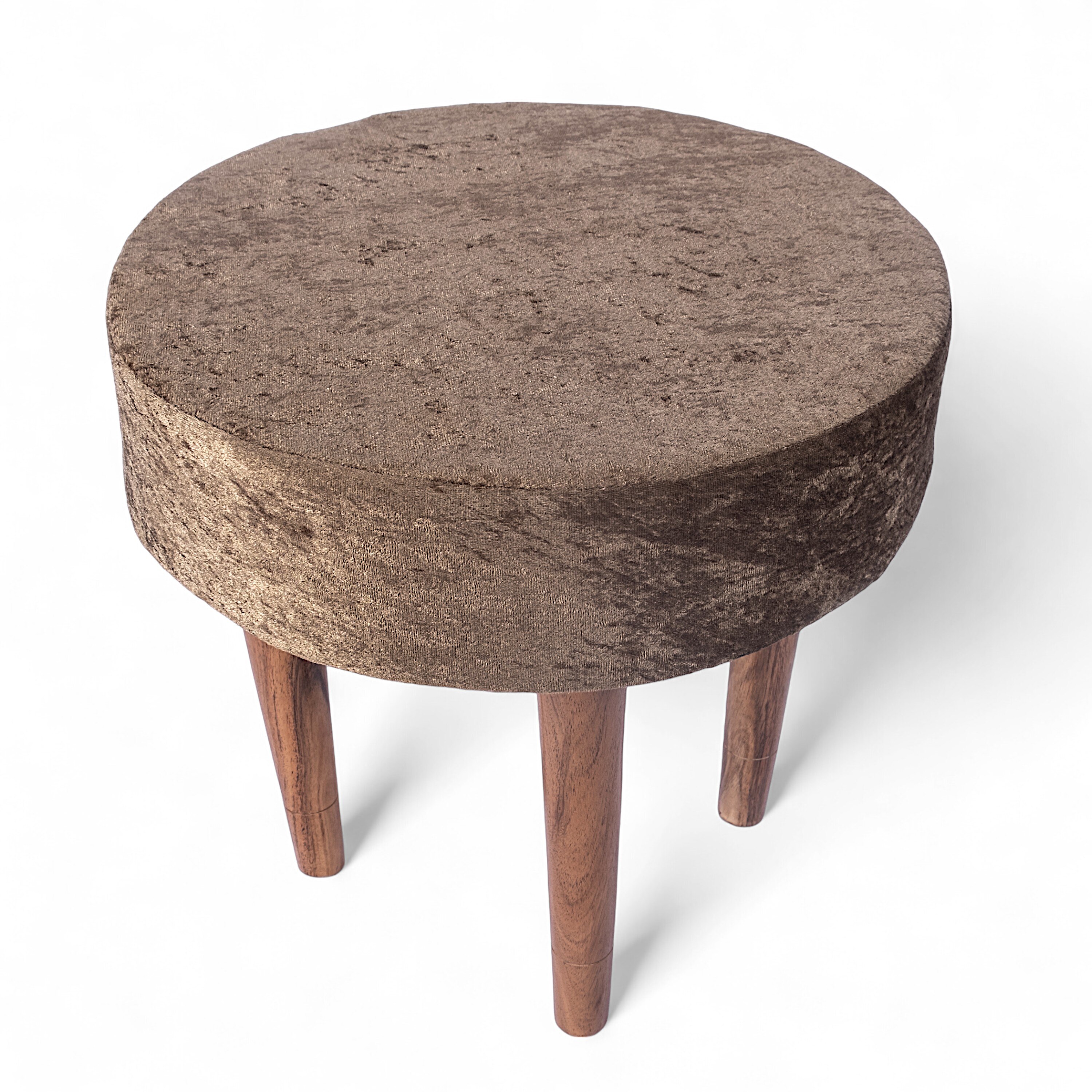 Nayla Solid Wood Stool in Green Sparkle Velvet Fabric