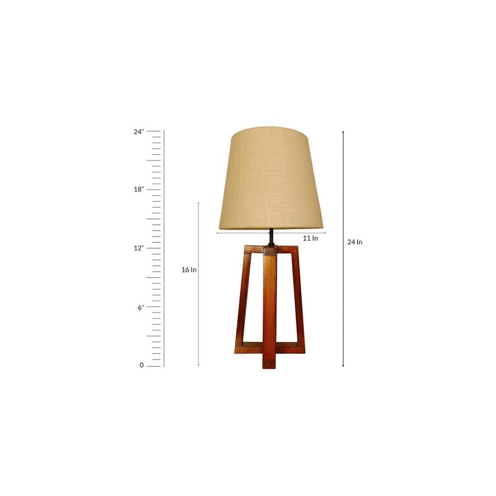 Blender Brown Wooden Table Lamp with White Fabric Lampshade