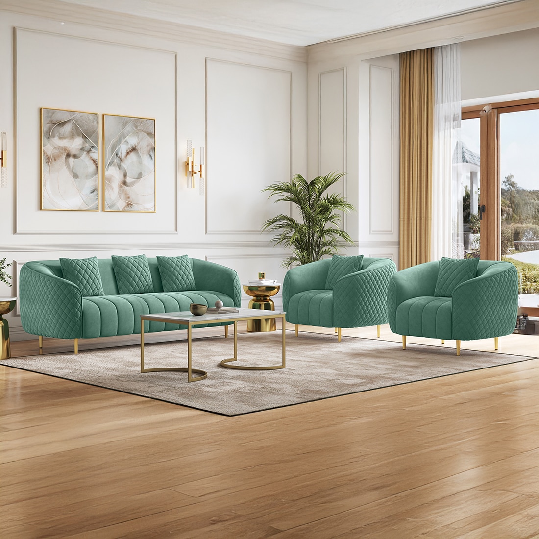 Amora 1 Seater Fabric Sofa in Dusty Turquoise Velvet