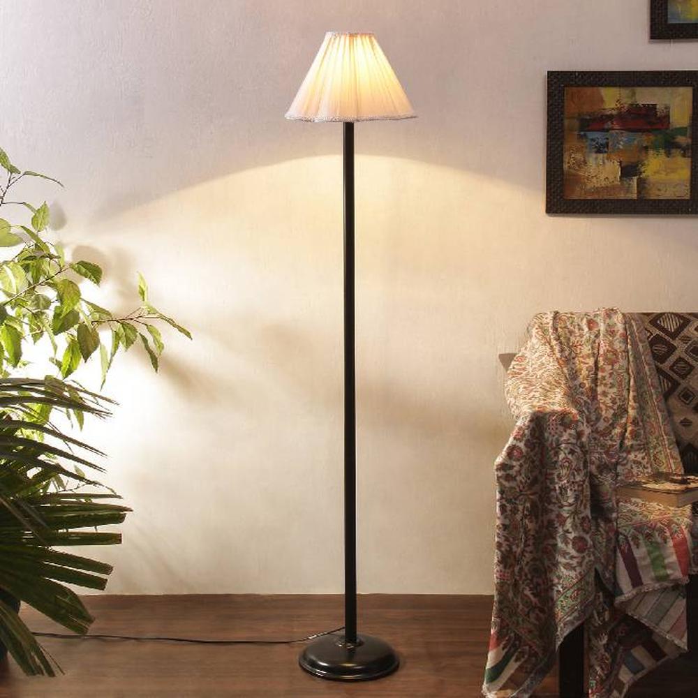 Marlin Off White Fabric Floor Lamp with Black Iron Base