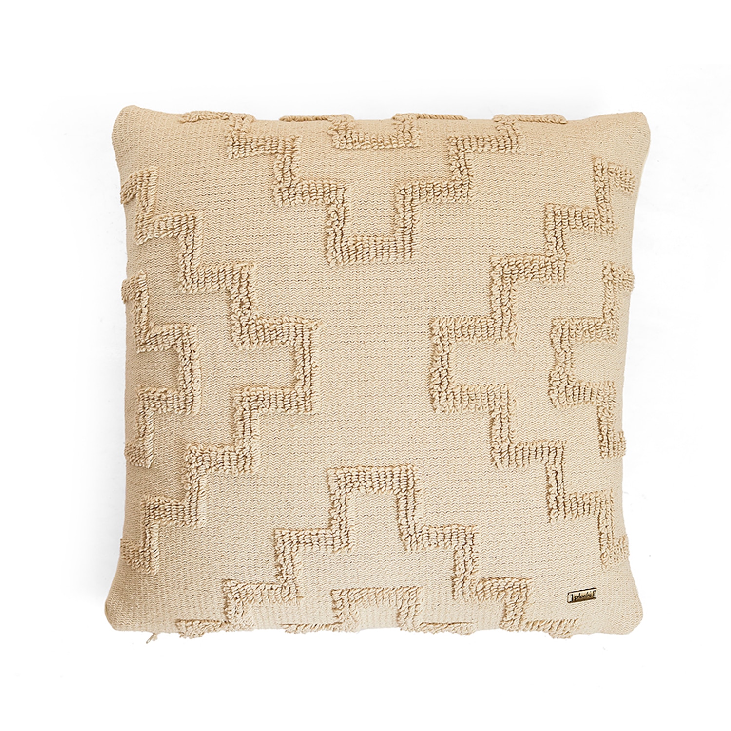 Fret Natural Cotton Knitted Cushion Cover 18X18 Inches