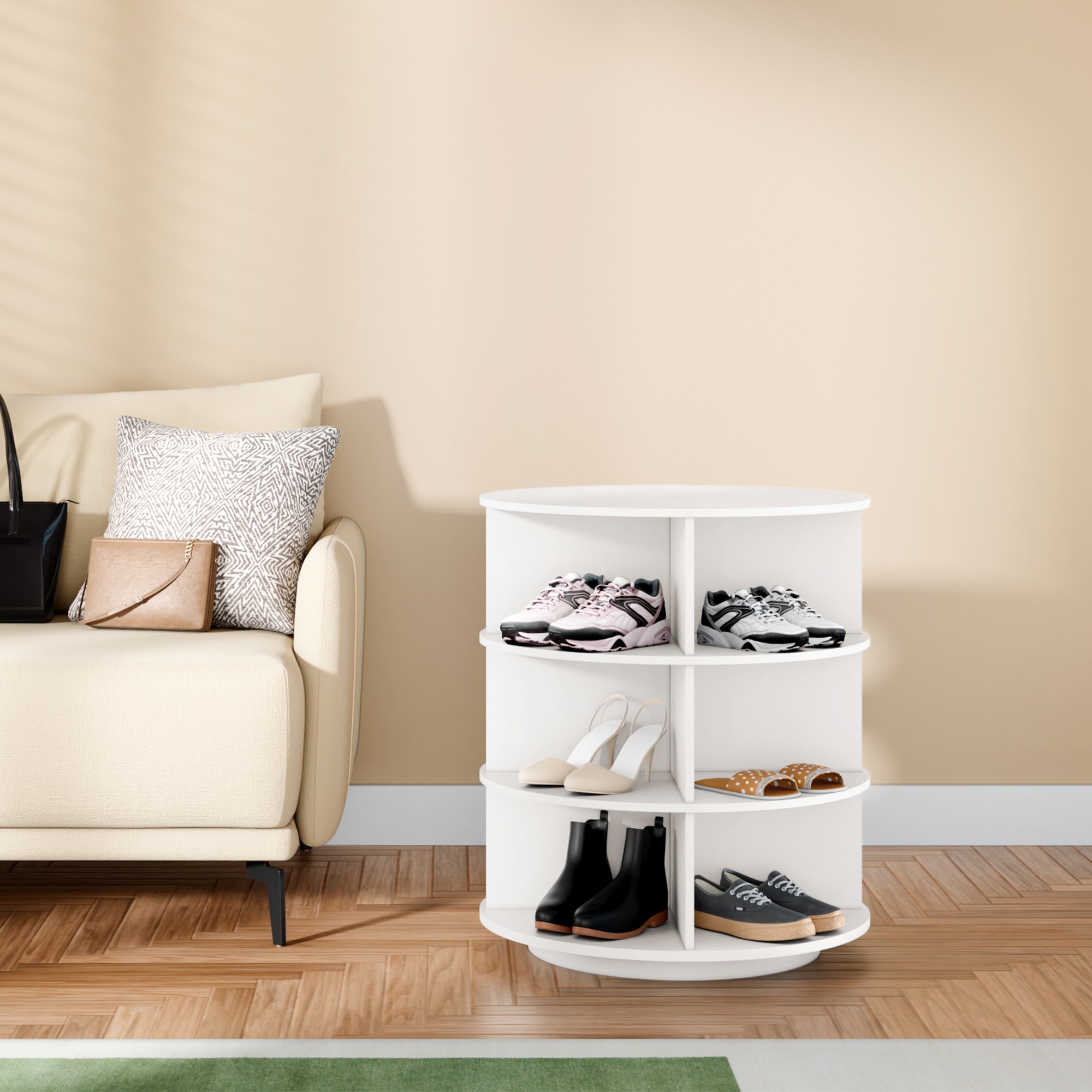 360° Rotating Shoe Rack 3-Tier in White – Space-Saving Revolving Shoe Organizer