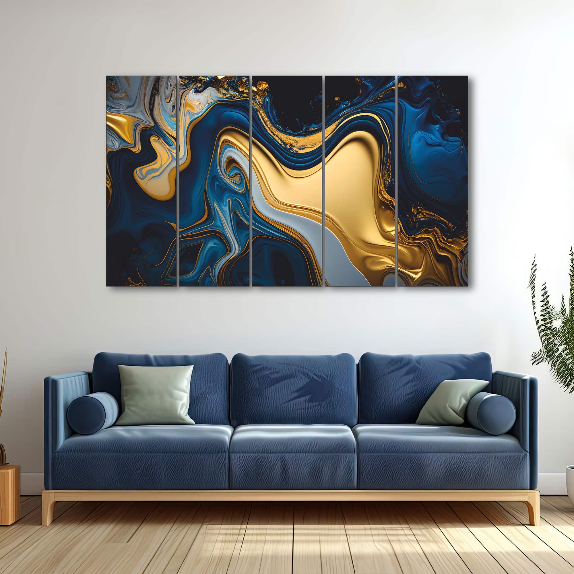 The Castle Decor Marble Abstract Wall Art Set of 5 Wooden Framed Painting 27x48 Inch Style 1 - The Castle Decor