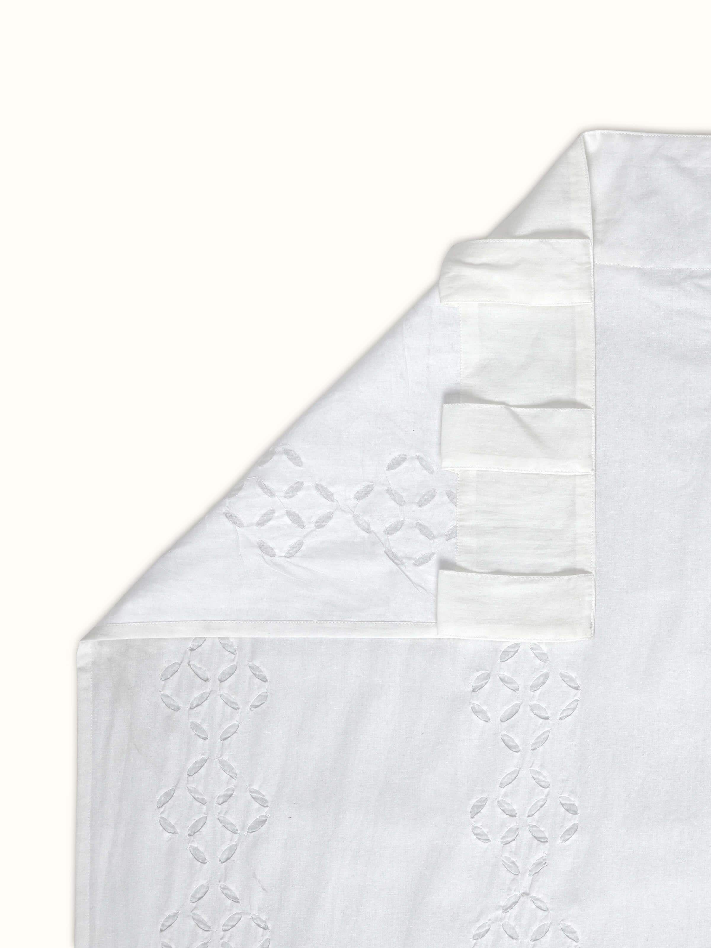 Mandana White Stripe Cotton Applique Curtain (7 Ft)