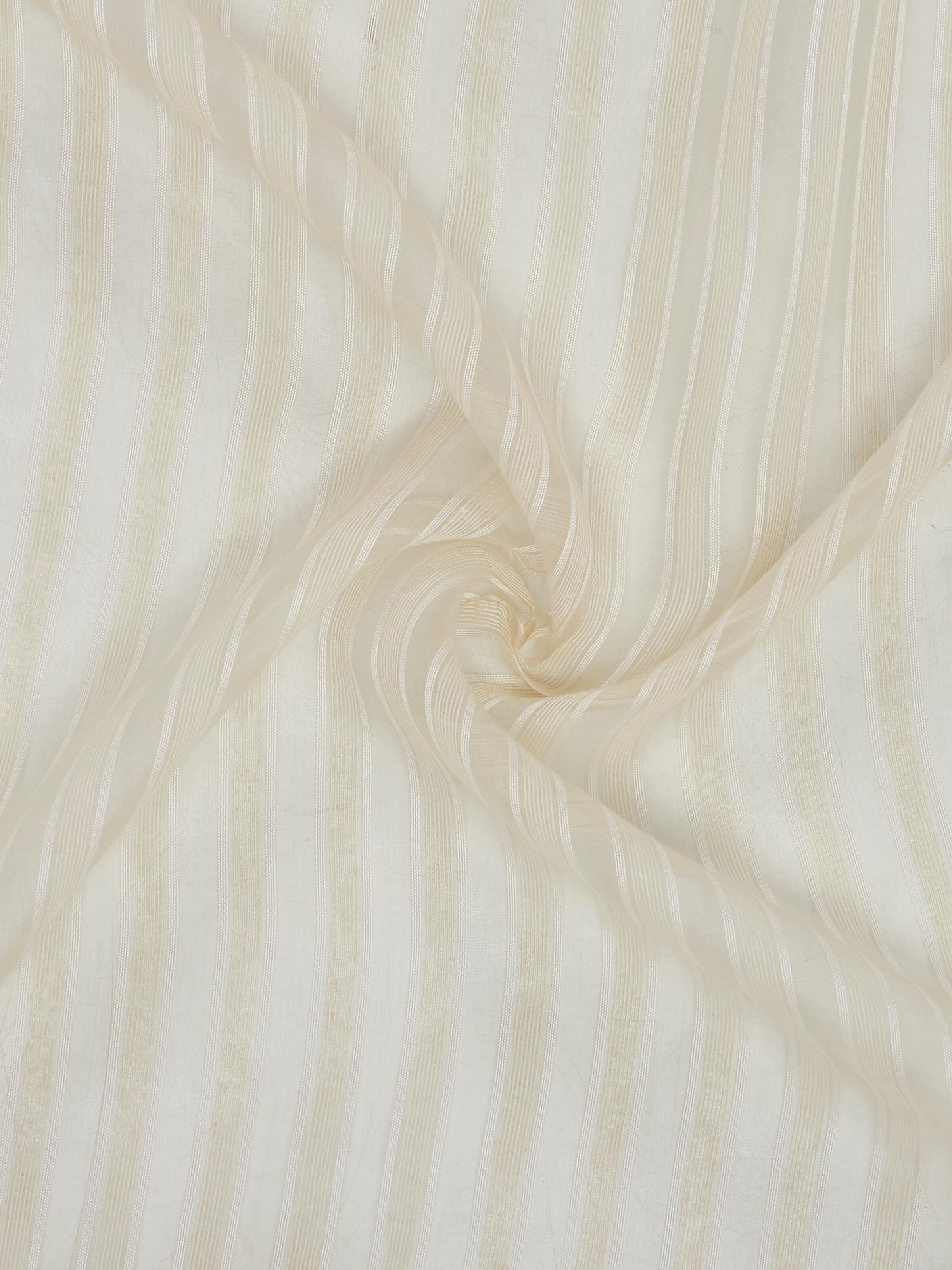 Close-up of silk sheer curtain showcasing metallic stripes and light texture.