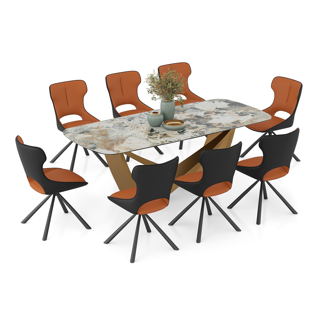 Paloma 8 Seater Spanish Ceramic Dining Table with Tulip Dining Chair