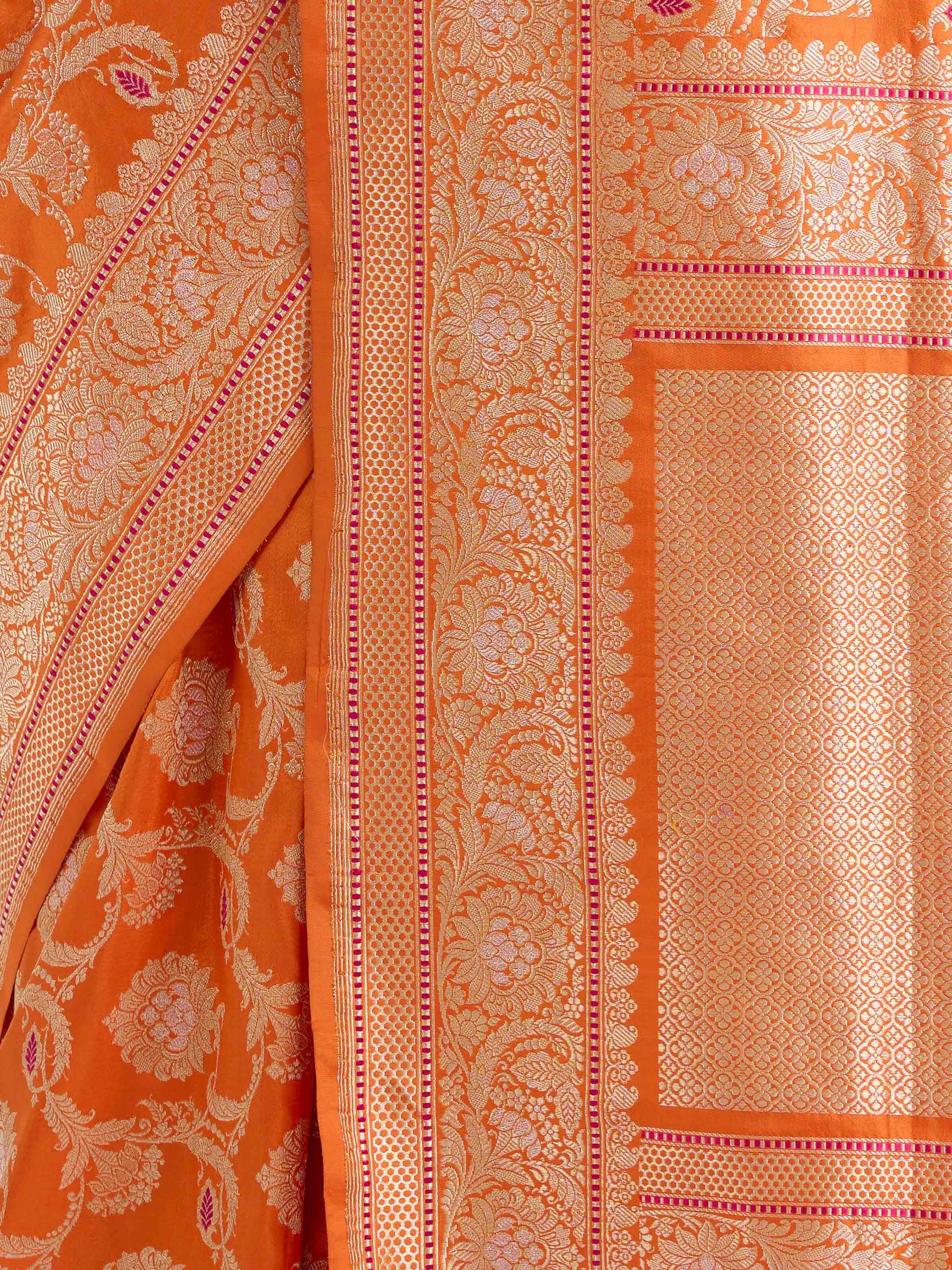 Orange Banarasi Kadhwa Silk Saree