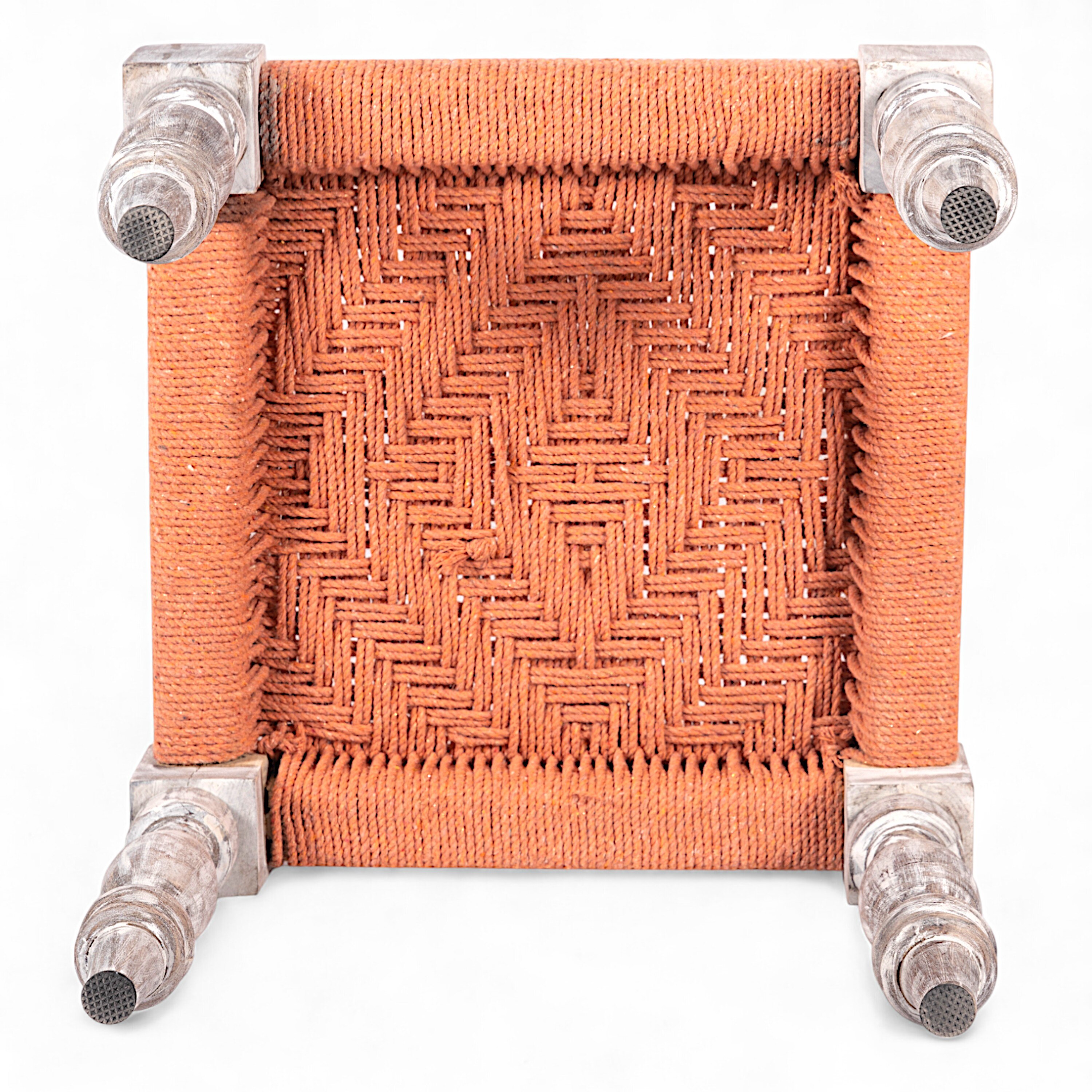 Riaza Solid Wood Maachi Stool in Orange Canning