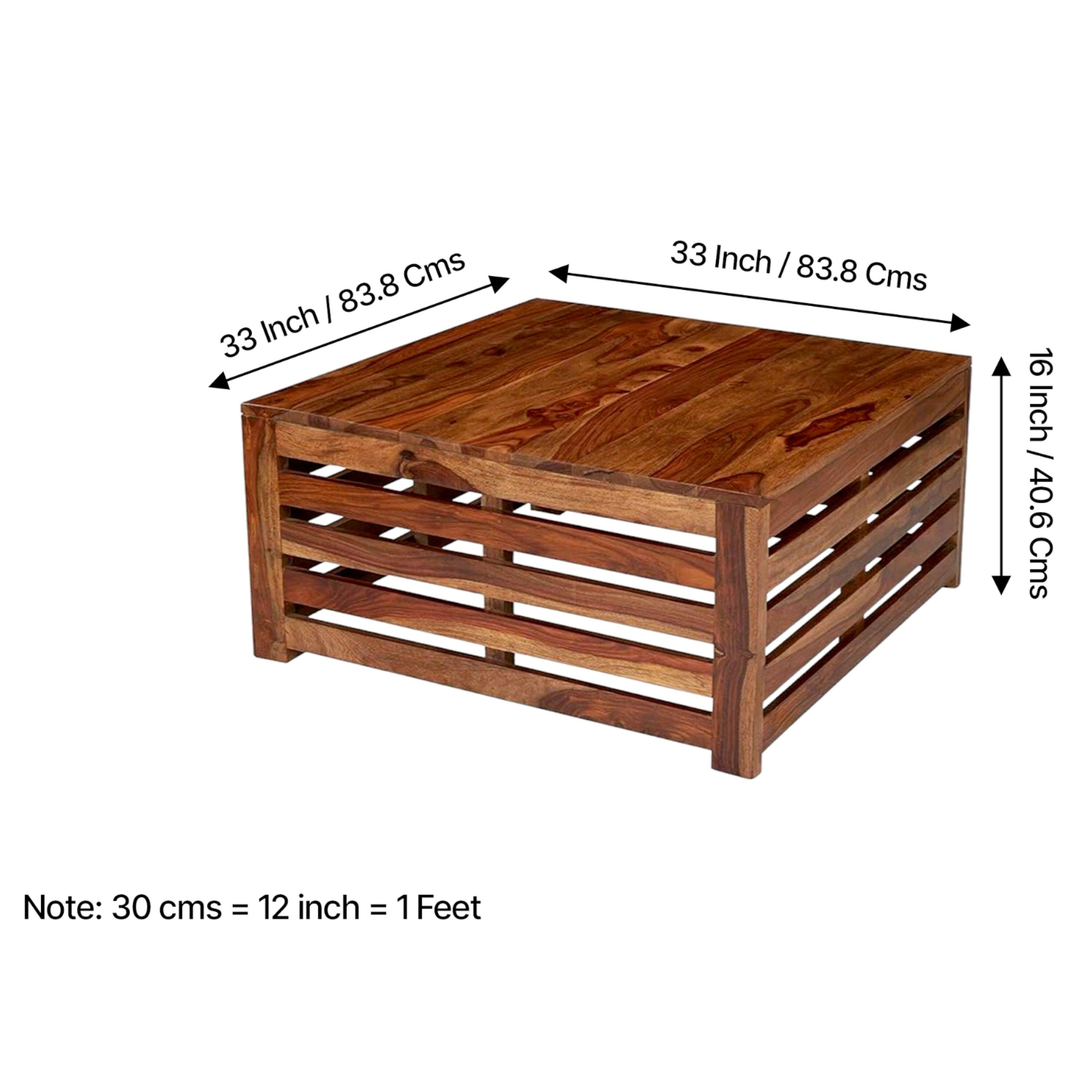 Kingsville Sheesham Wood Contemporary Square Coffee Table In Natural Teak Finish