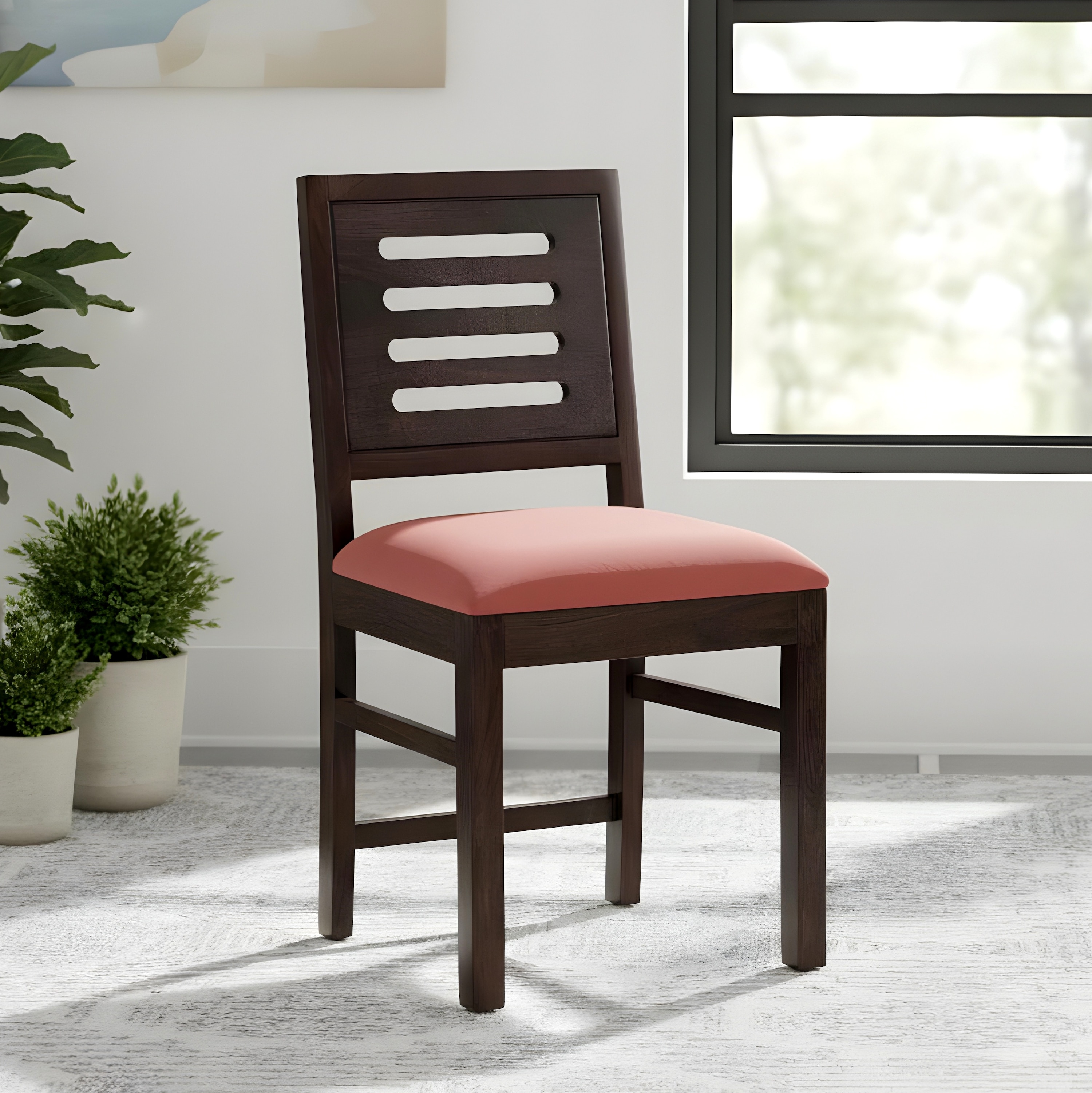 Rosslyn Sheesham Wood Dining Chair in Mahogany Finish & Coral Pink Velvet Cushion Seat