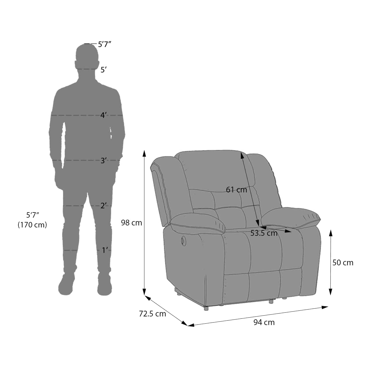 Theo Single Seater Motorized Recliner In Taupe Grey Fabric