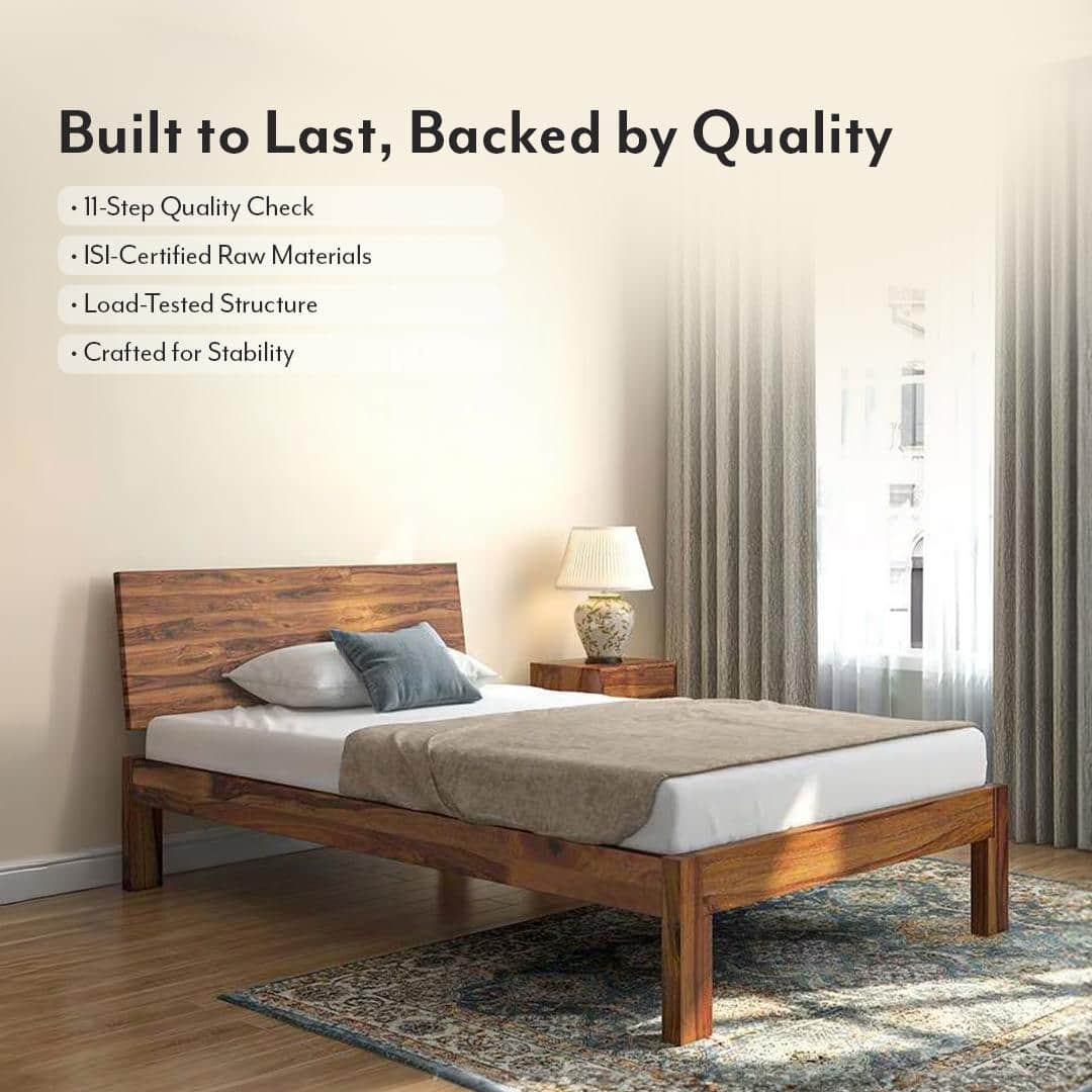 Boston Solid Wood Compact Queen Size Bed In Teak Finish