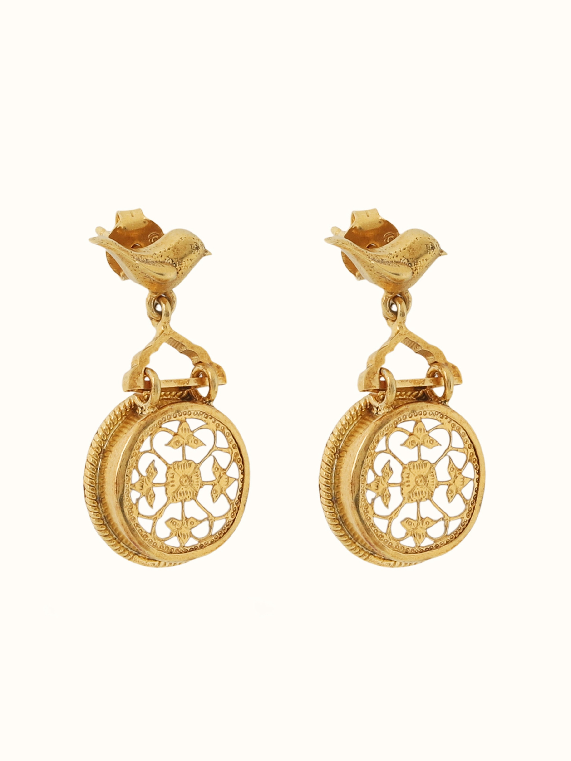 angled view of thewa silver drop earrings