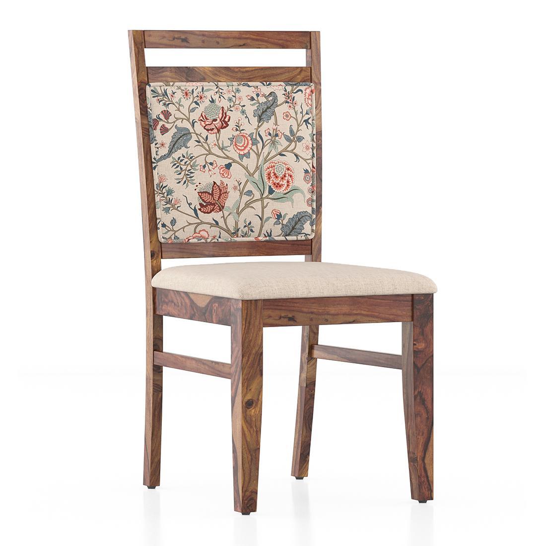Fidora 4 Seater Dining Table With Set Of 4 Alaine Dining Chairs (Colour- Calico Floral Retreat & Pony Beige, Finish- Teak)