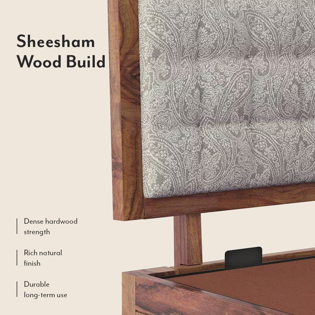 Florence Solid Wood King Size Hydraulic Storage Bed In Teak Finish