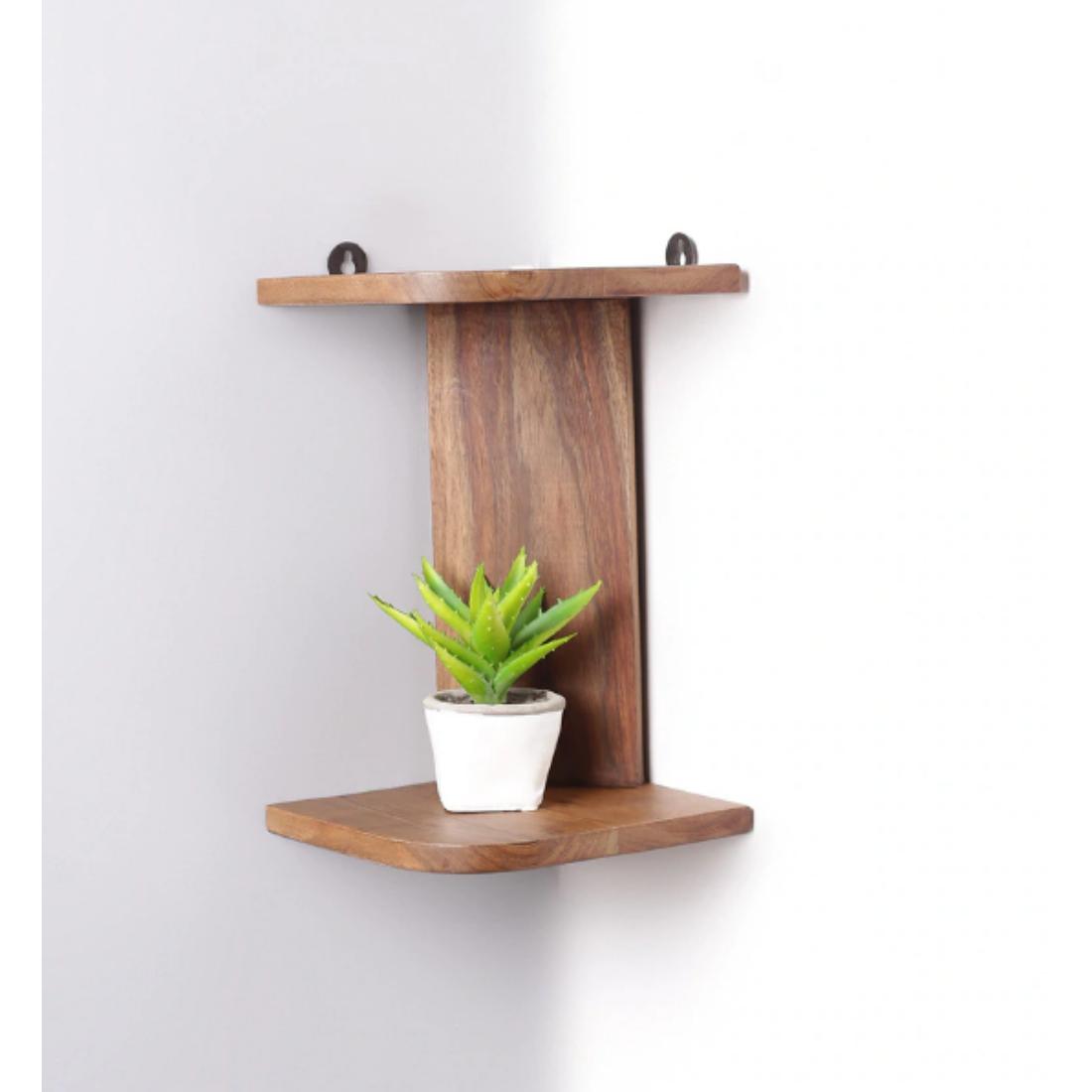 Solid Wood Corner Wall Shelf in Natural Finish-image-4