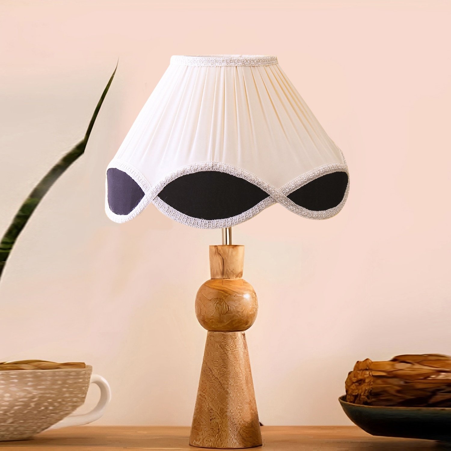 Devansh Multi-Color Cotton Vintage  Lamp With Wood Base (12X20.3) - Devansh