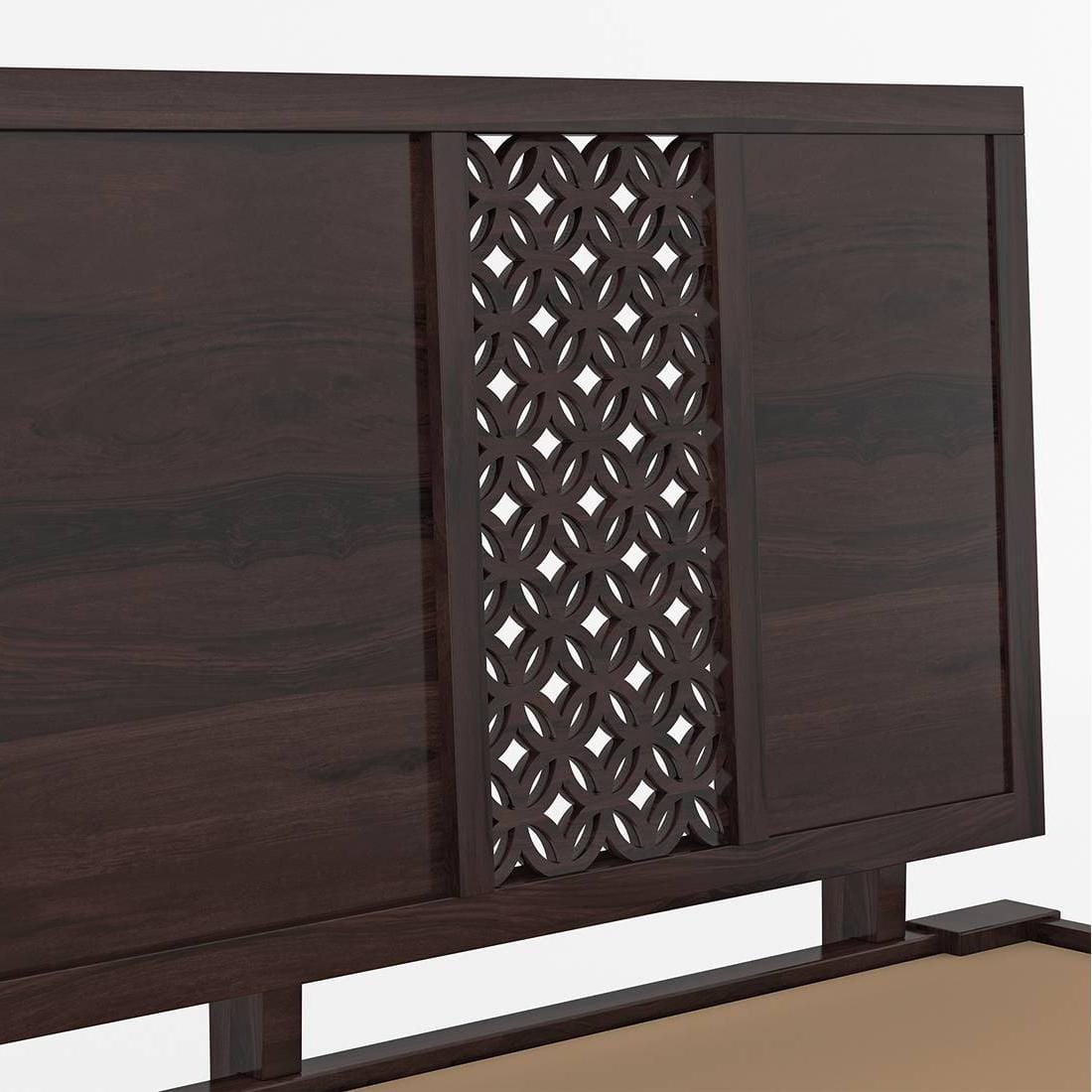 Alaca Solid Wood King Size Bed In Mahogany Finish