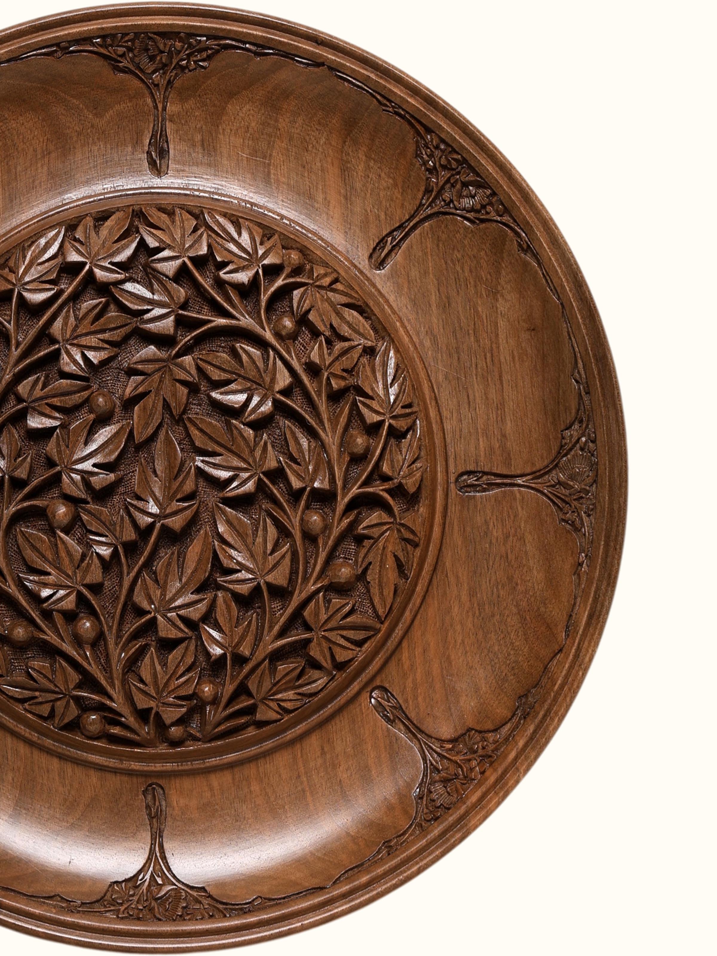 Detail view of the Chaman e Chinar Walnut Wood Display Plate
