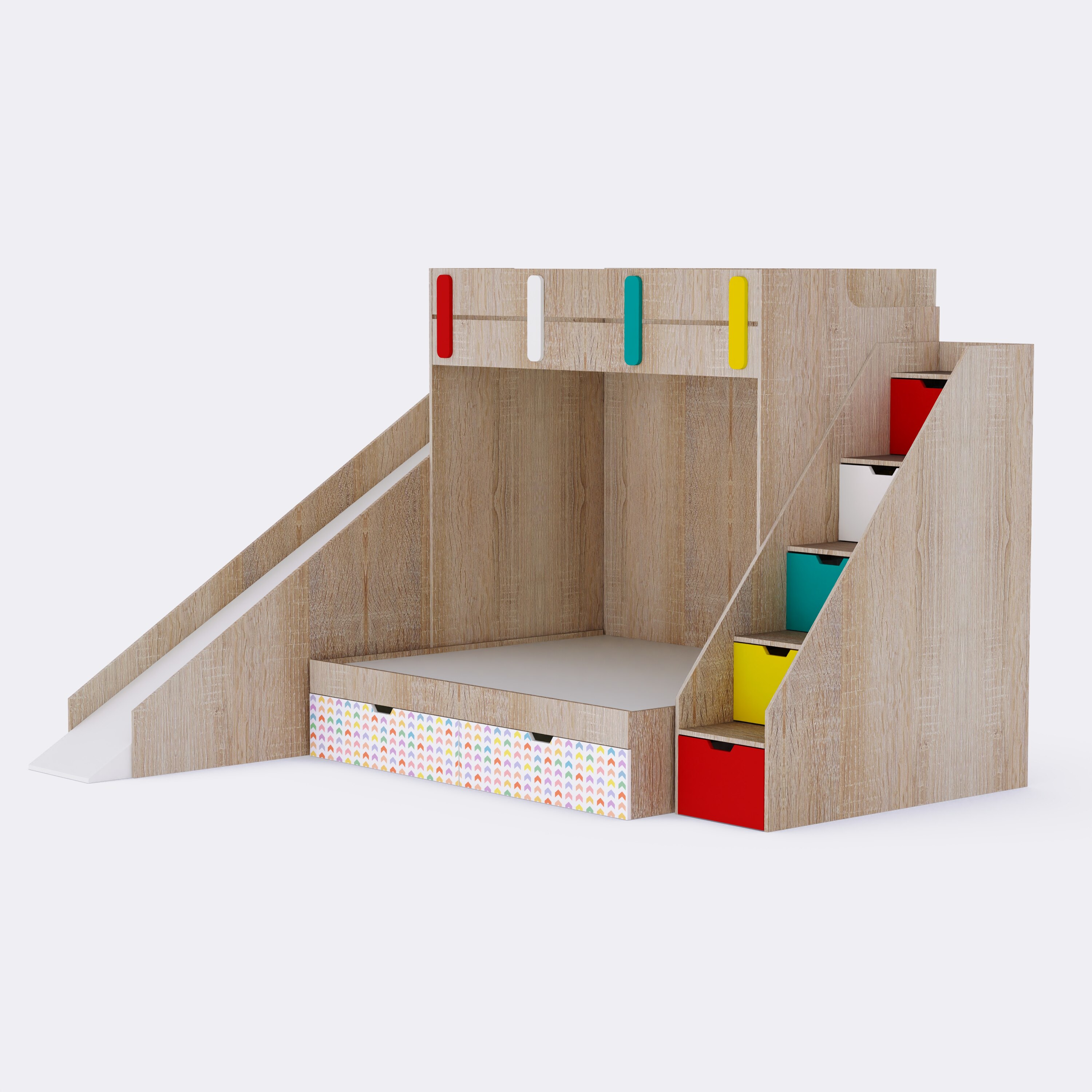 Sleep N SlideBunk Bed 6X5 Drawers On Wheels In Oak and Red Colour66