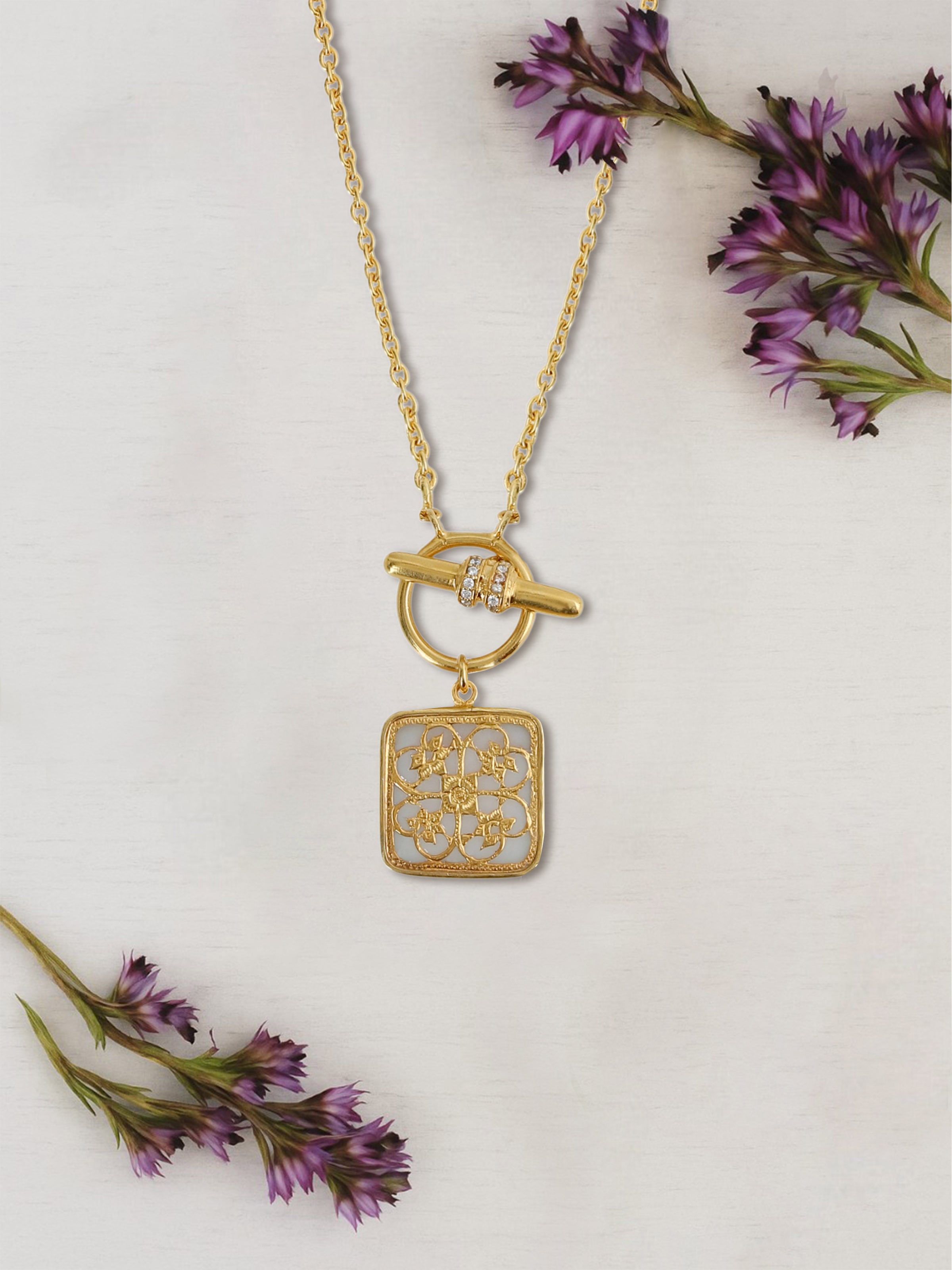 lifestyle view of thewa silver pendant and chain