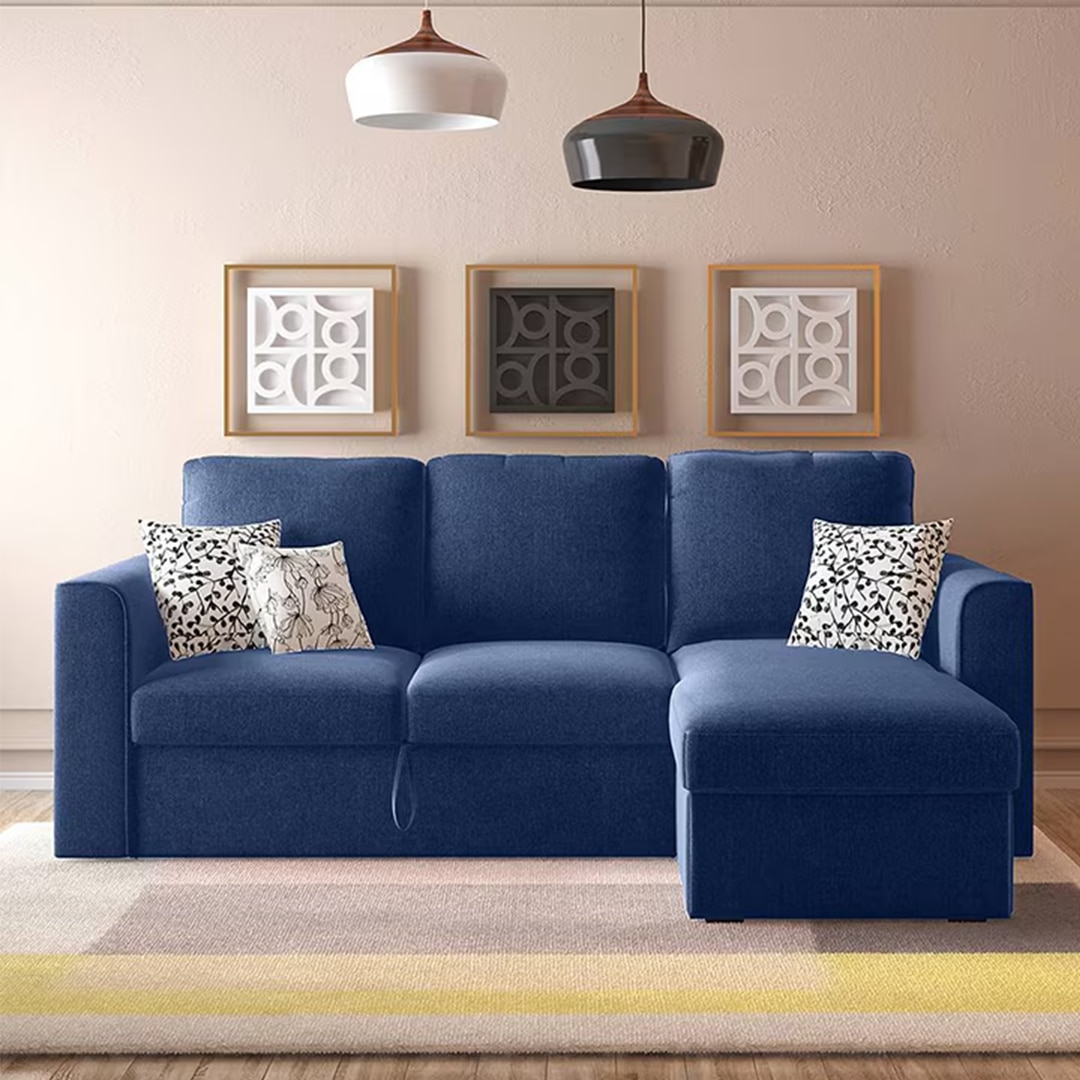 Kowloon Sectional 3 Seater Pull Out Sofa cum Bed In Lapis Blue Colour